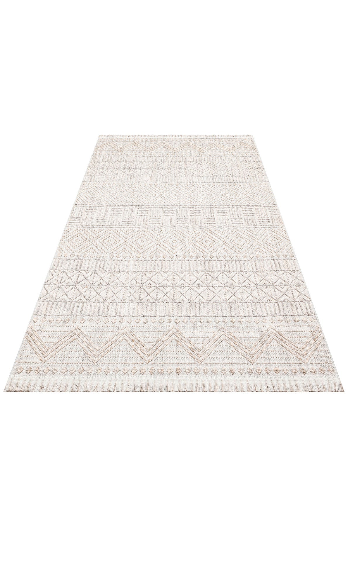 Beige Geometric Area Rug - Machine Made Rug With Dustproof Flatweave Design