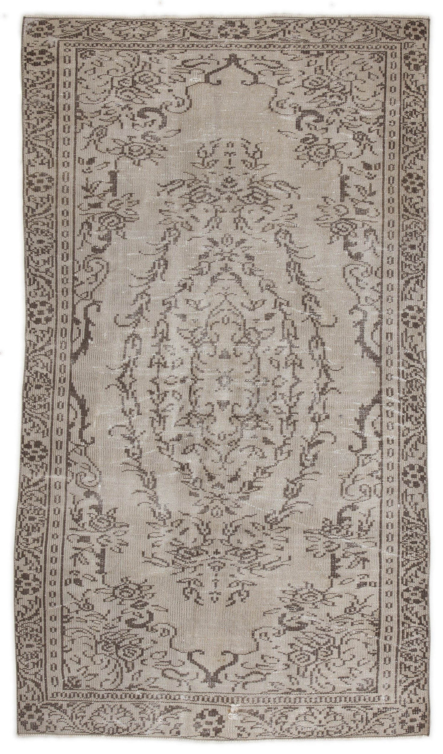 Atina Beige Vintage Wool Handmade Area Rug 4'10" x 8'7"