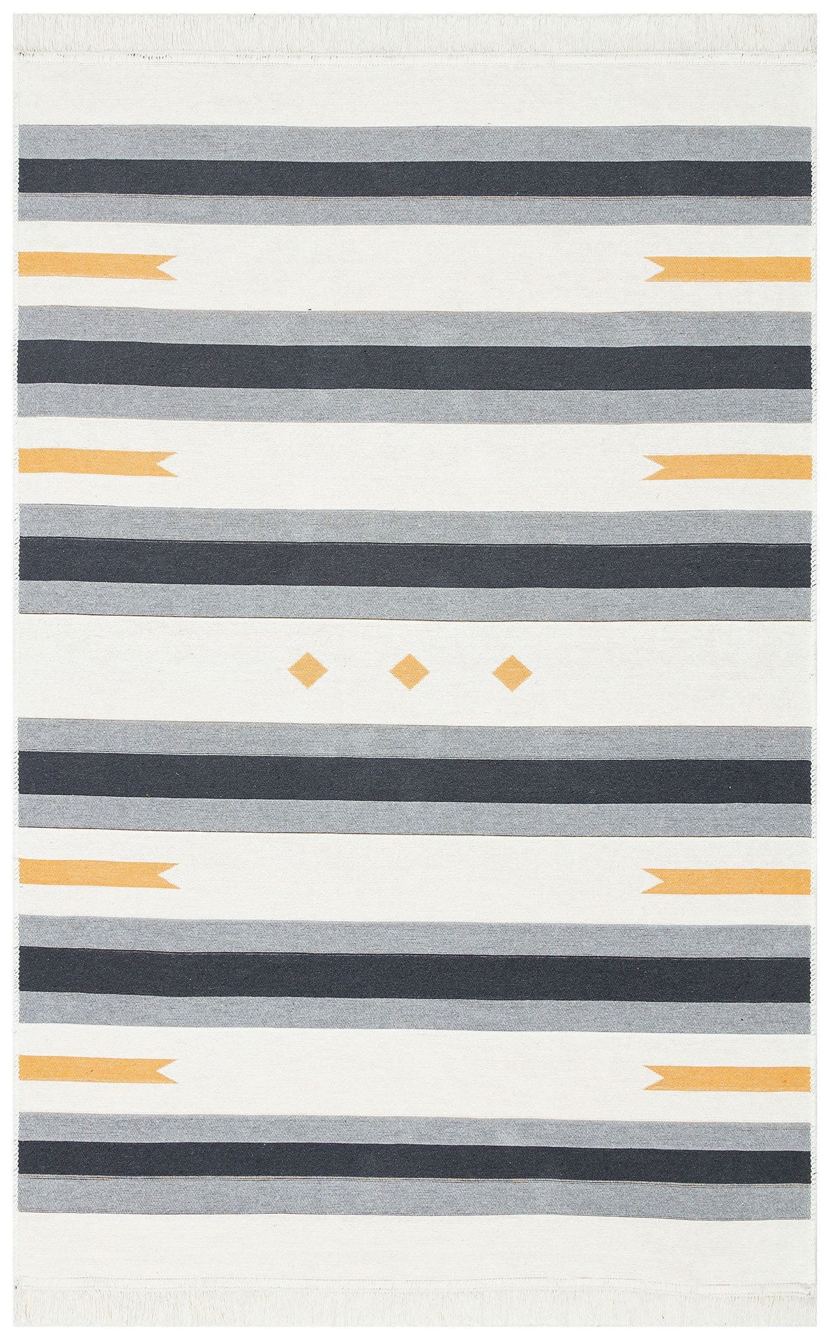 Yellow Striped Cotton Kilim - Washable Double Sided Modern Woven Rug