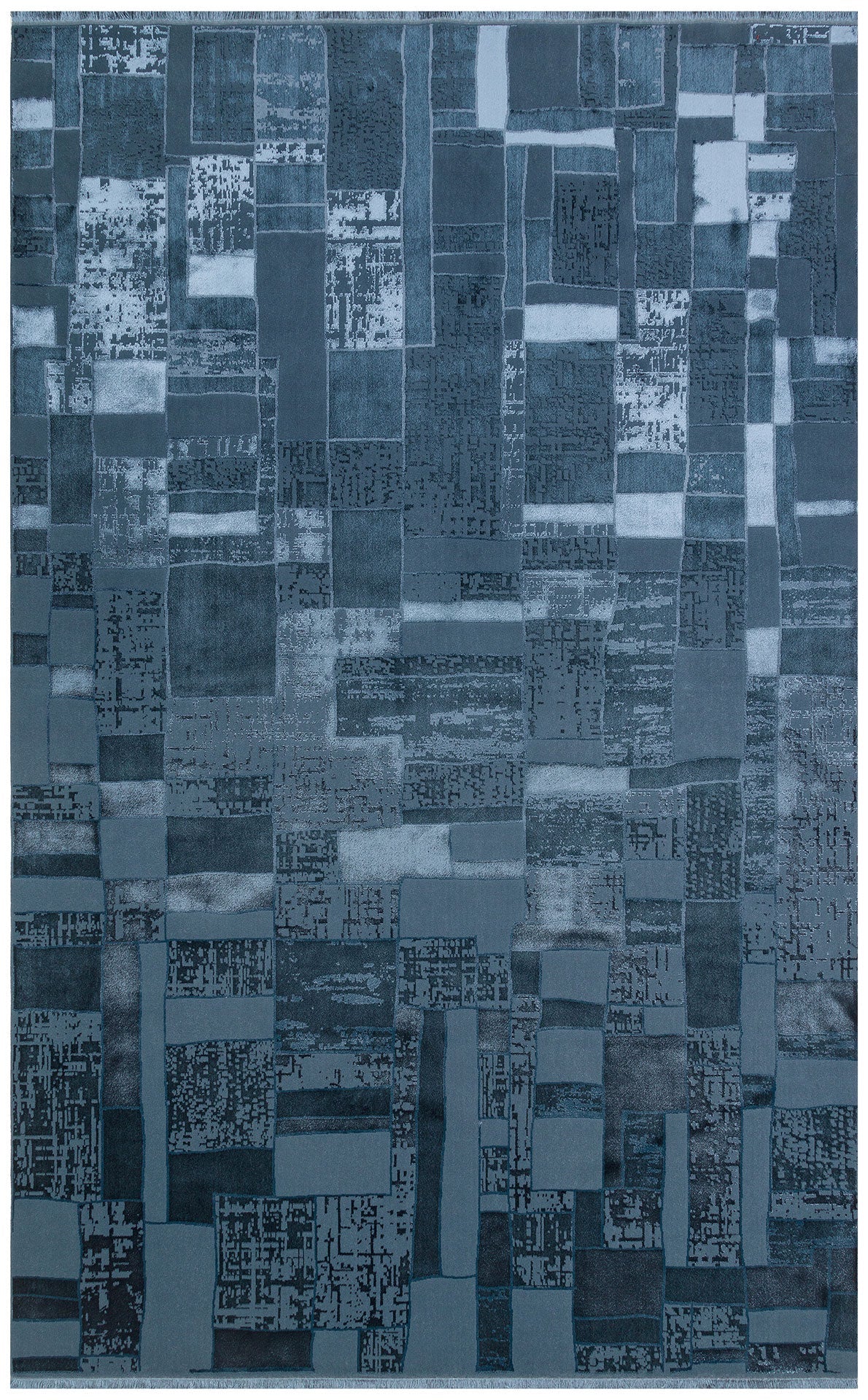 Blue Patchwork Area Rug - Machine Made Washable Non Slip Modern Carpet