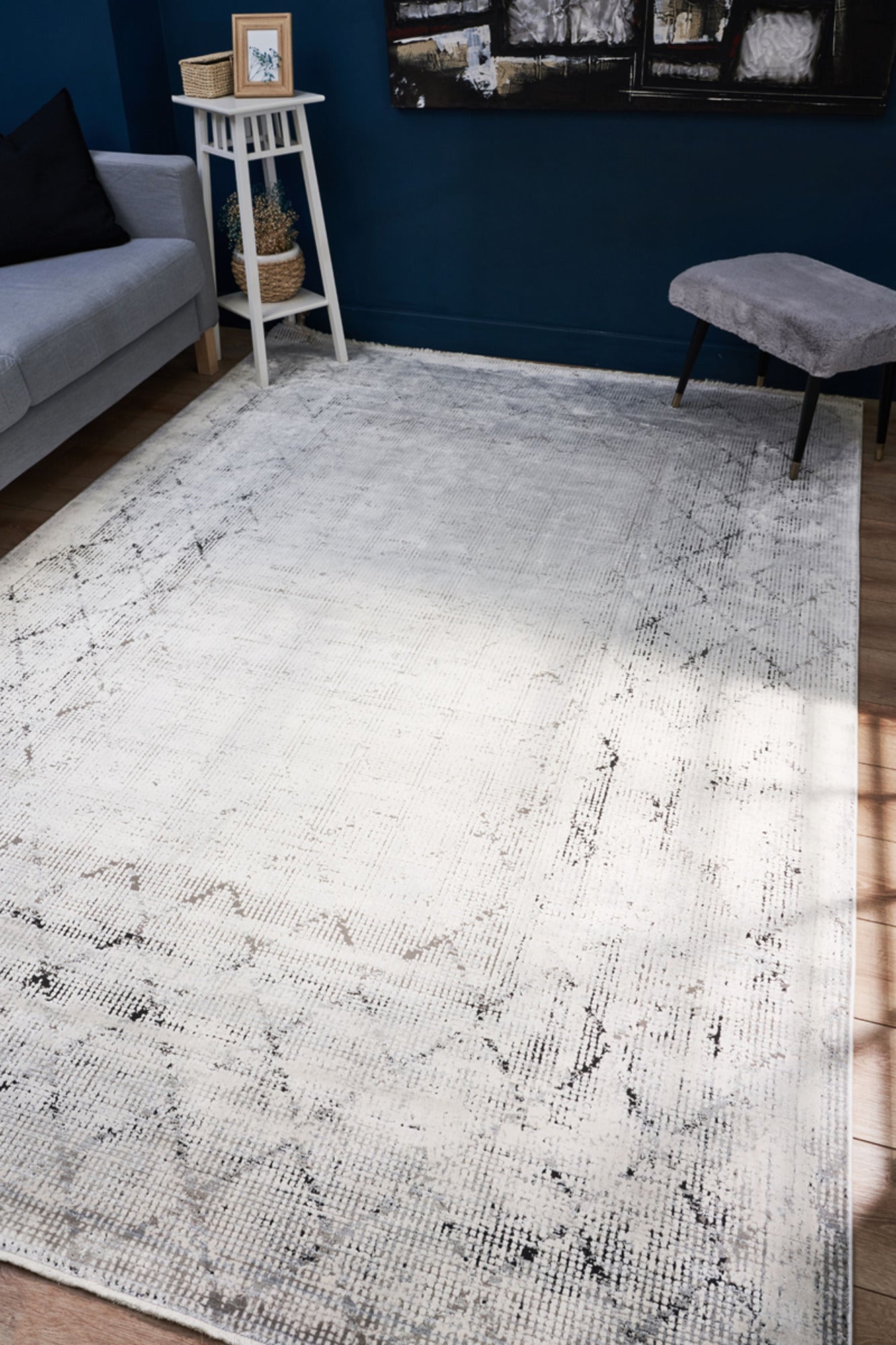 Cream Bamboo Area Rug – Machine Made Washable Anti Slip Floor Carpet for Living Room