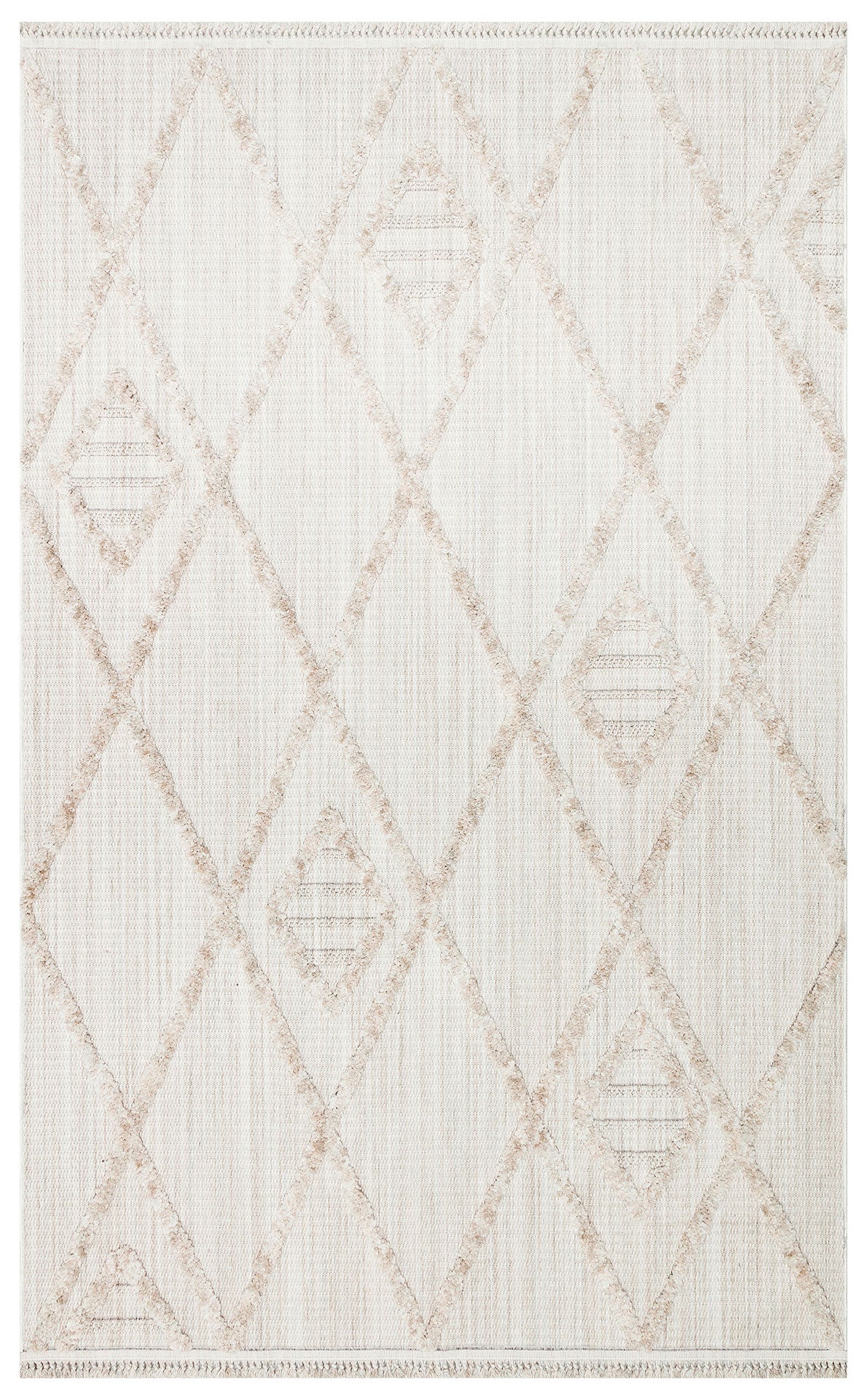 Scandinavian Area Rug – Machine Made Beige Geometric Flatweave Carpet with Soft Texture