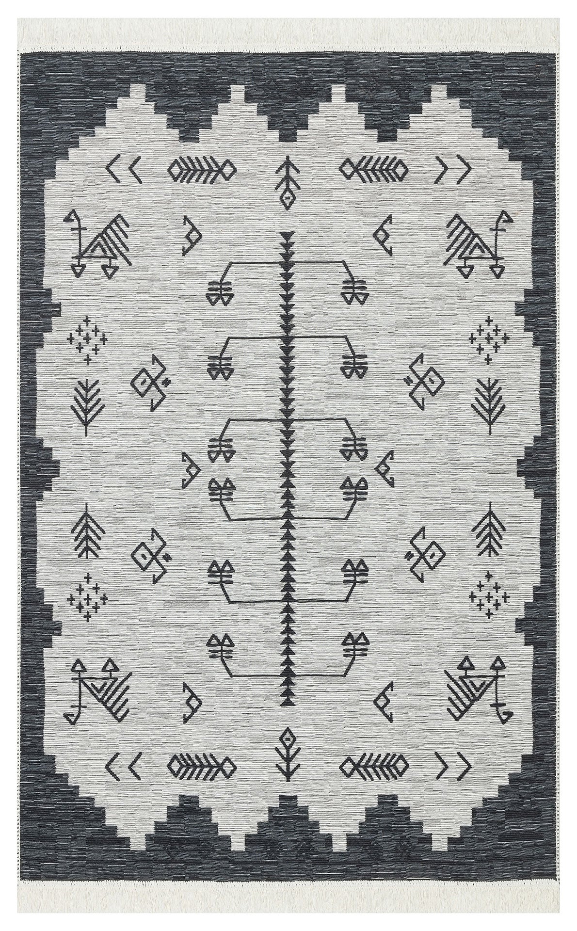 Cotton Kilim Rug - Grey Classic Woven Double Sided Washable Area Rug