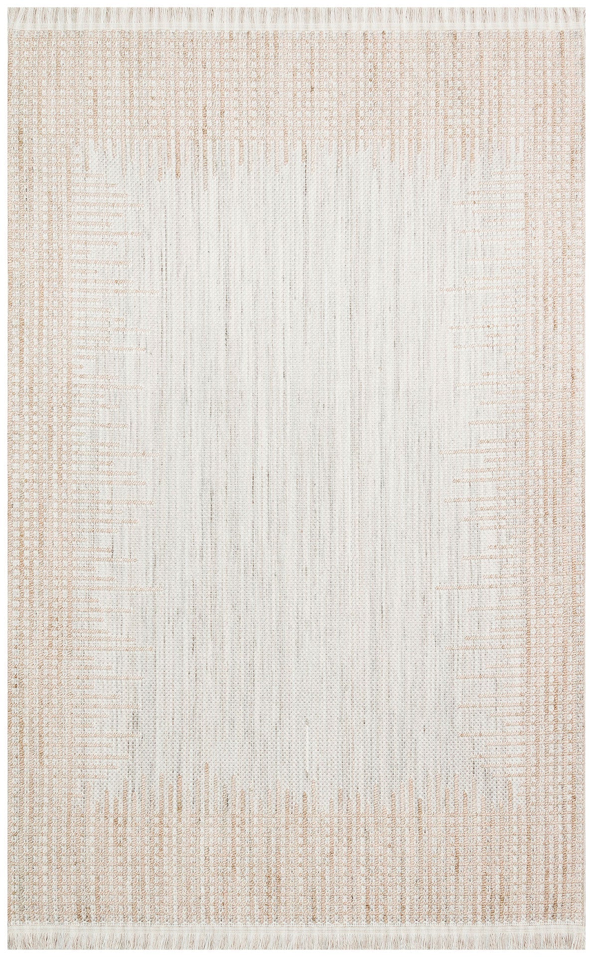 Beige Striped Area Rug – Machine Made Rug with Antislip Floor Mat, Flatweave