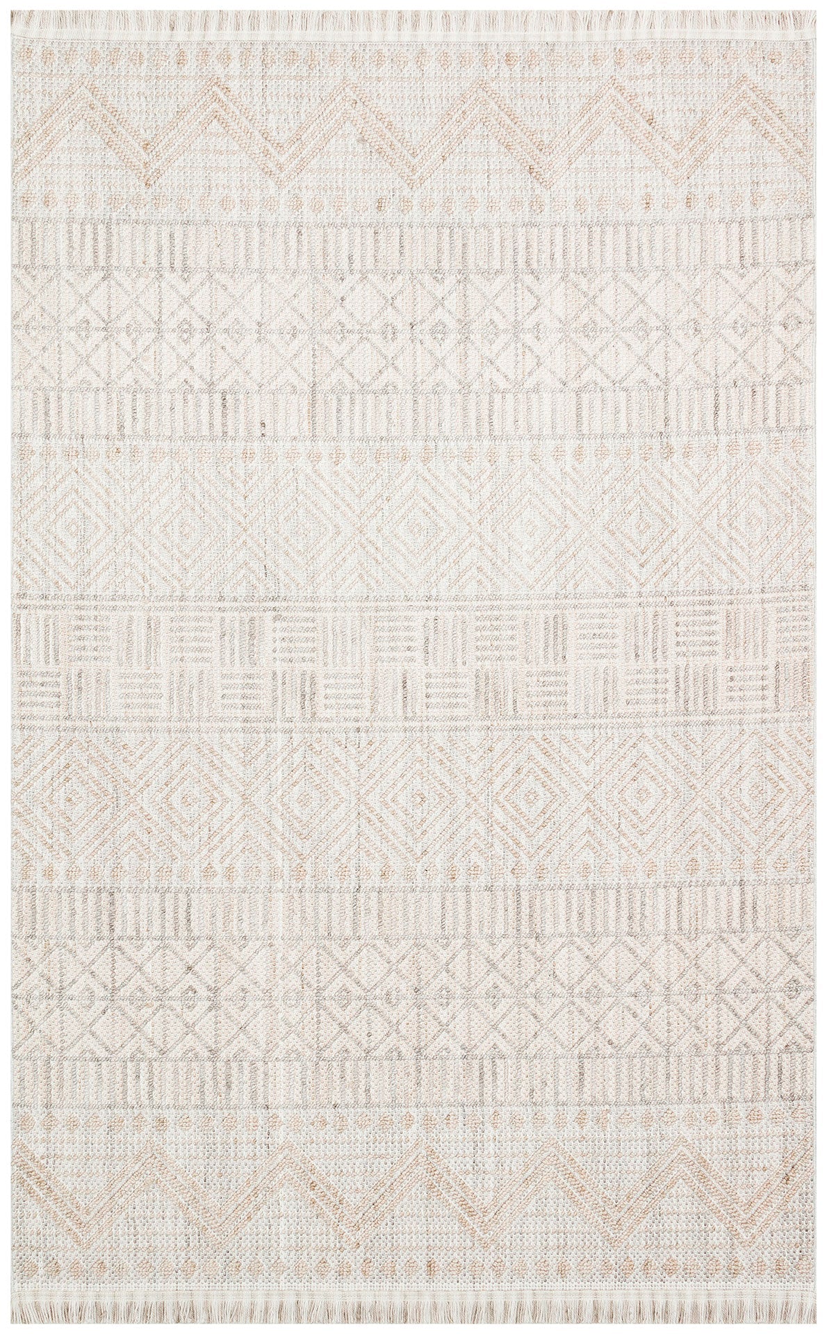Beige Geometric Area Rug - Machine Made Rug With Dustproof Flatweave Design
