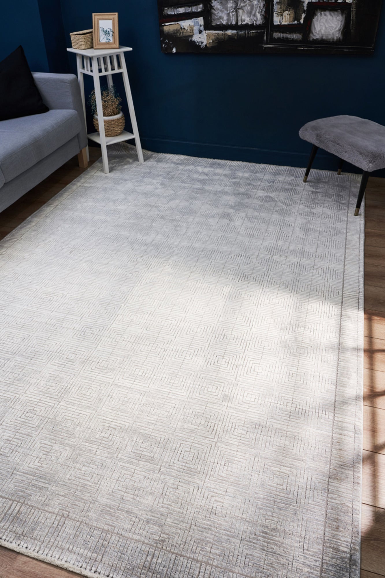 Modern Bamboo Area Rug – Machine Made Cream Rug for Living Room Heating