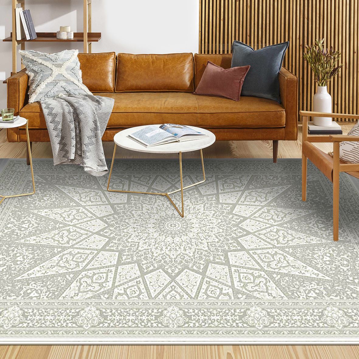 Classic Viscose Area Rug - Machine Made Cream Rug with 7mm Pile Height & High Stitch Density