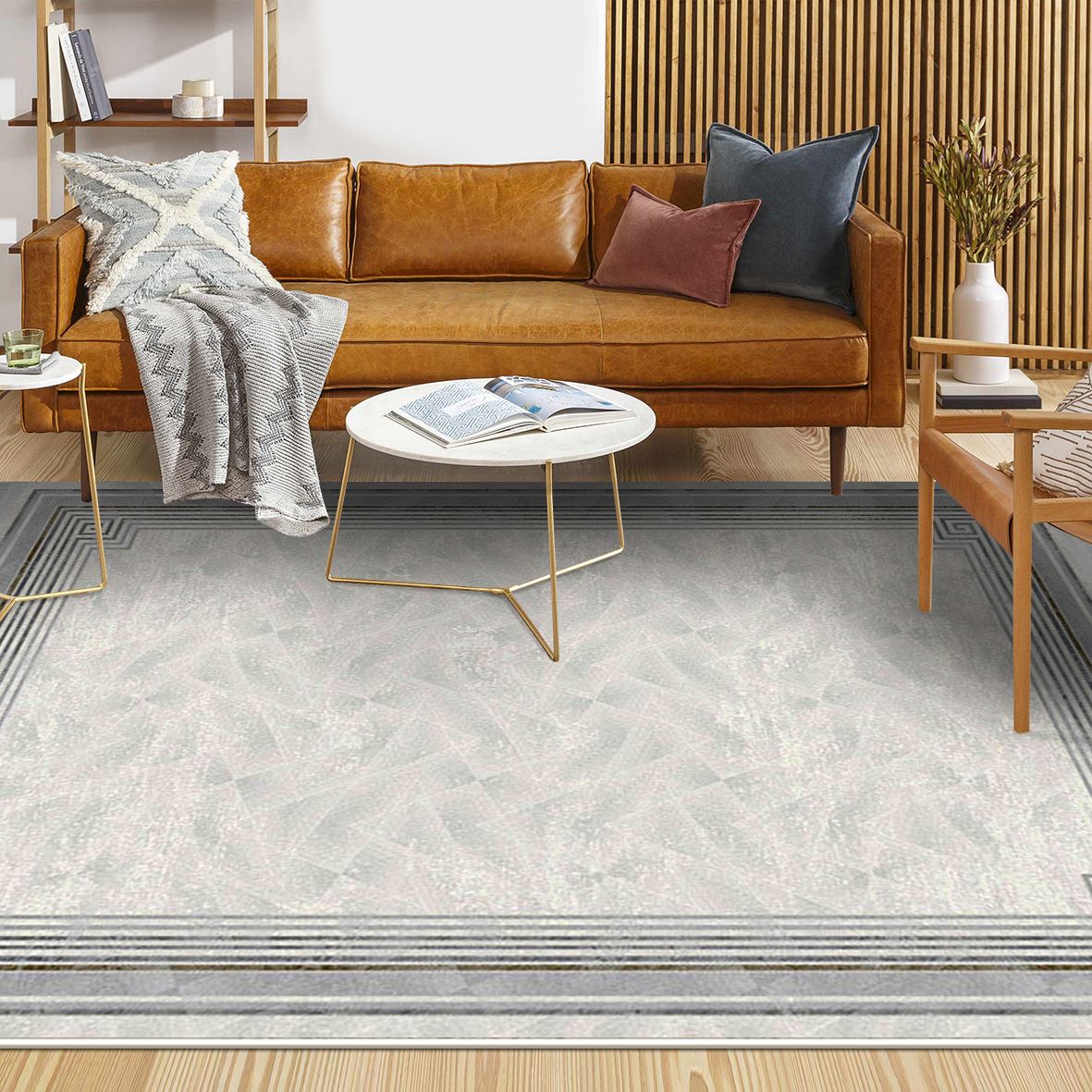 Viscose Area Rug - Grey Frame Machine Made Rug with 7mm Pile Height