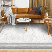 Grey Viscose Area Rug – Machine Made Rug with Frame Pattern, 7mm Pile Height