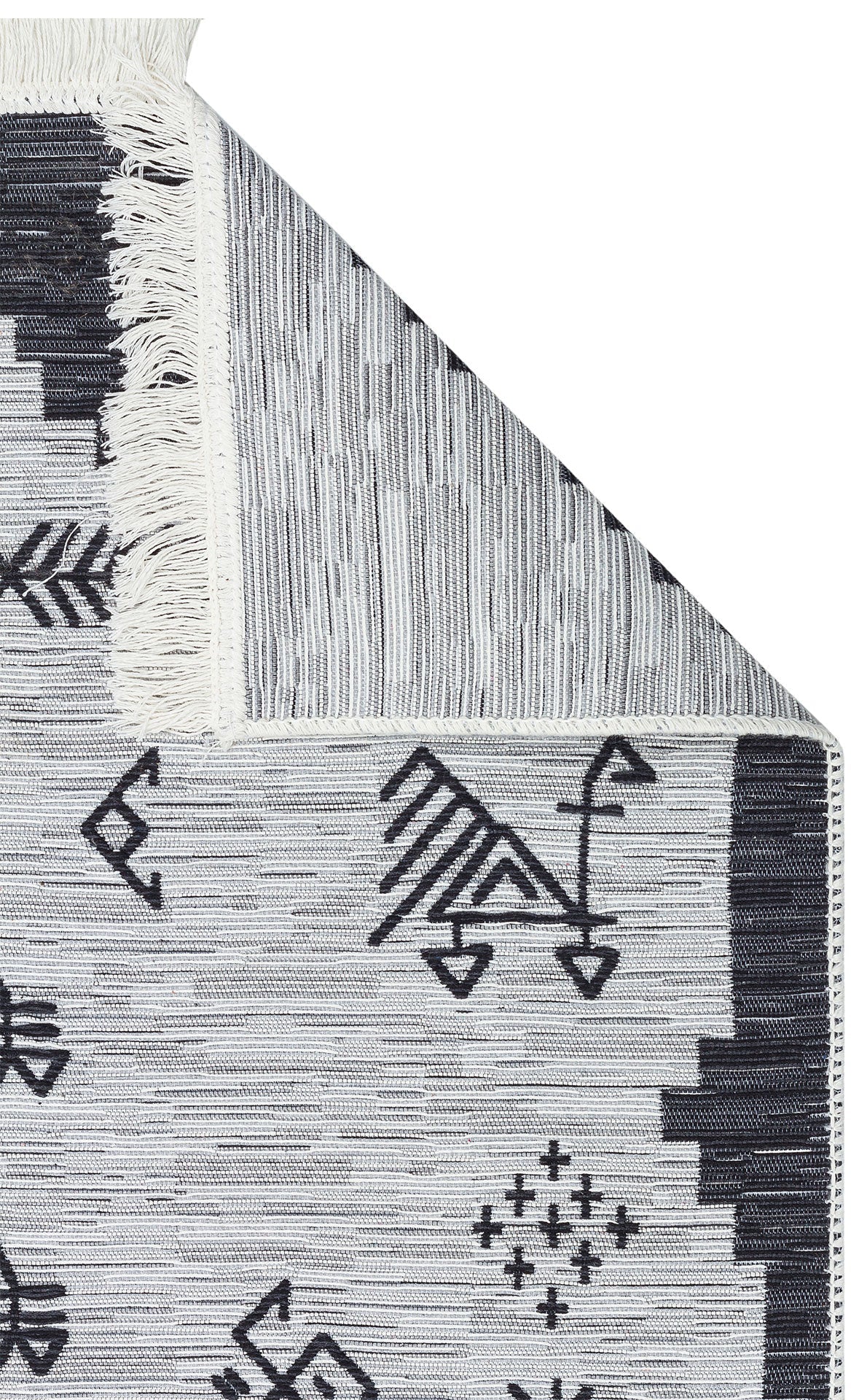 Cotton Kilim Rug - Grey Classic Woven Double Sided Washable Area Rug