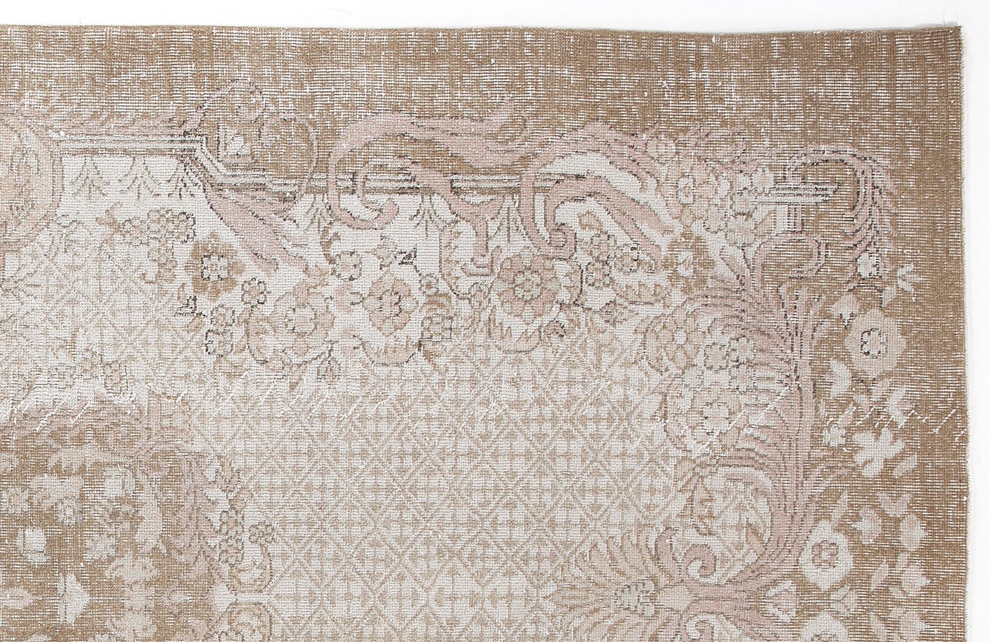 Atina Beige Vintage Wool Handmade Area Rug 6'3" x 10'7"