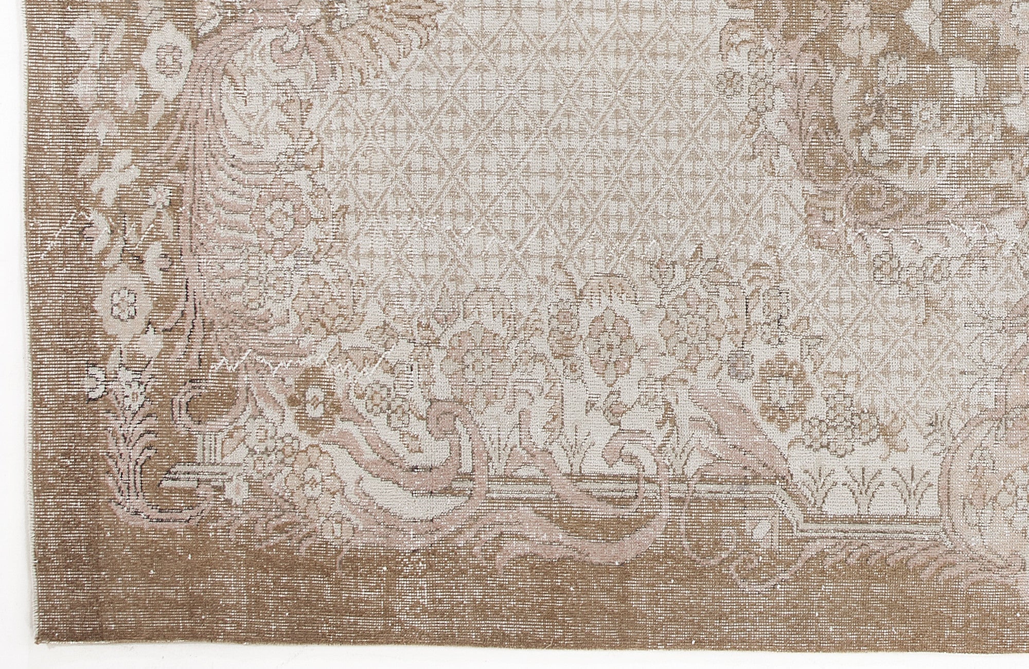 Atina Beige Vintage Wool Handmade Area Rug 6'3" x 10'7"