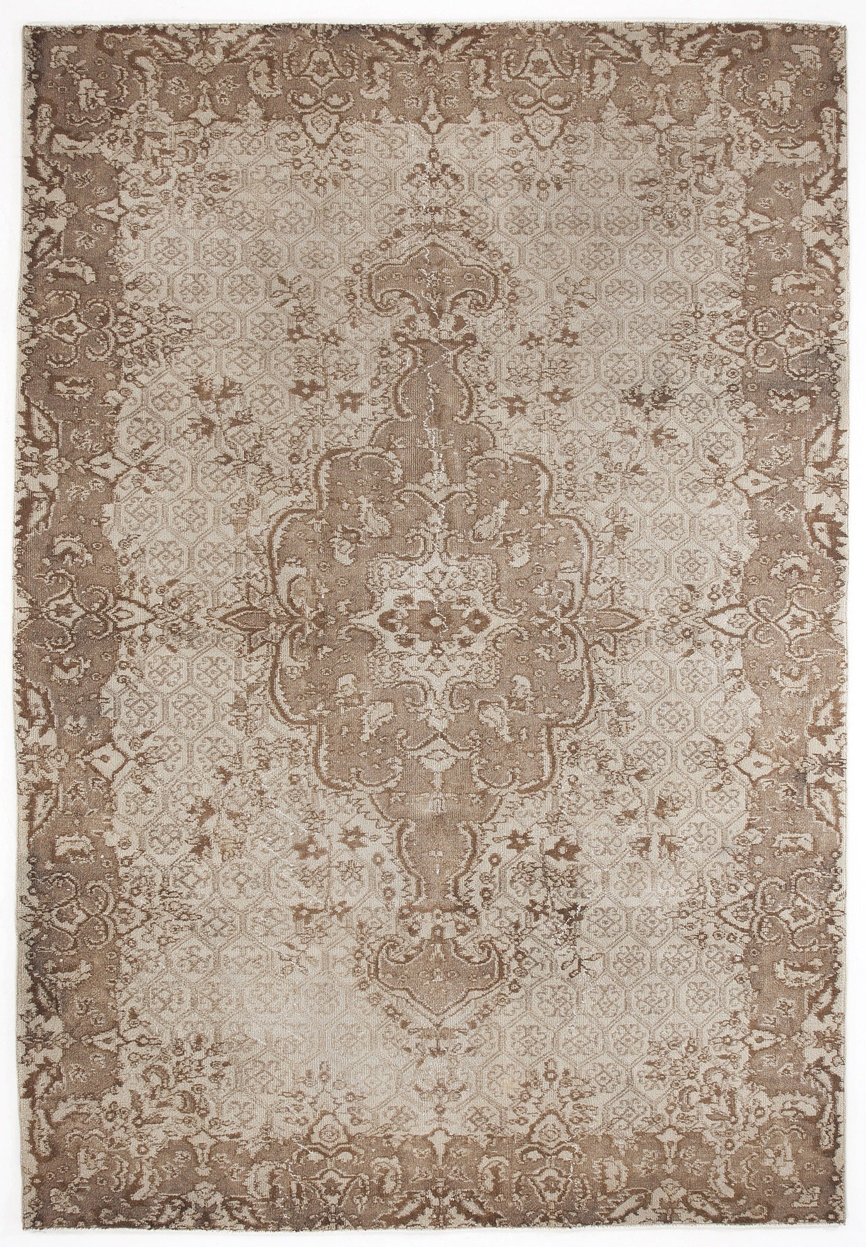 Atina Beige Vintage Wool Handmade Area Rug 6'6" x 9'8"