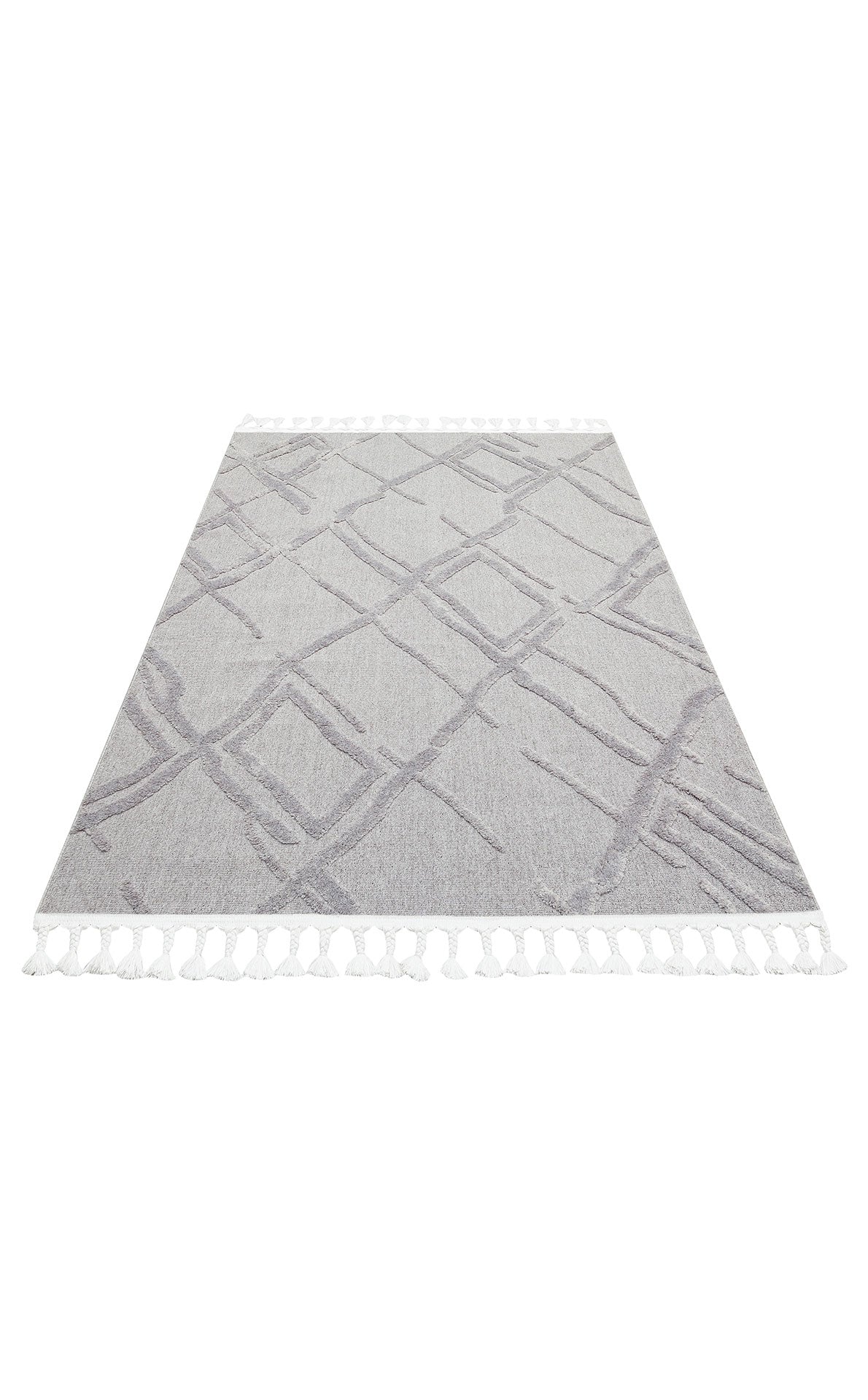 Scandinavian Geometric Rug – Grey Area Rug | Modern No Pile Carpet, Soft Textured