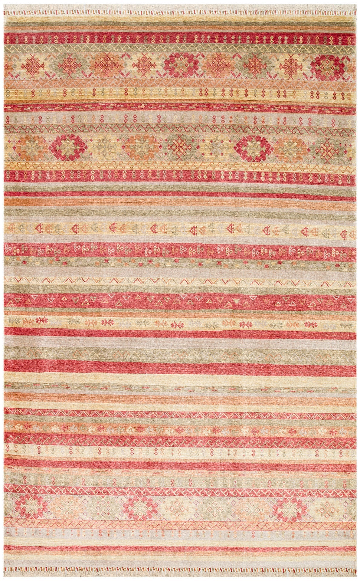 Handmade Viscose Rug - Modern Red Striped Flatweave Area Carpet by Eko