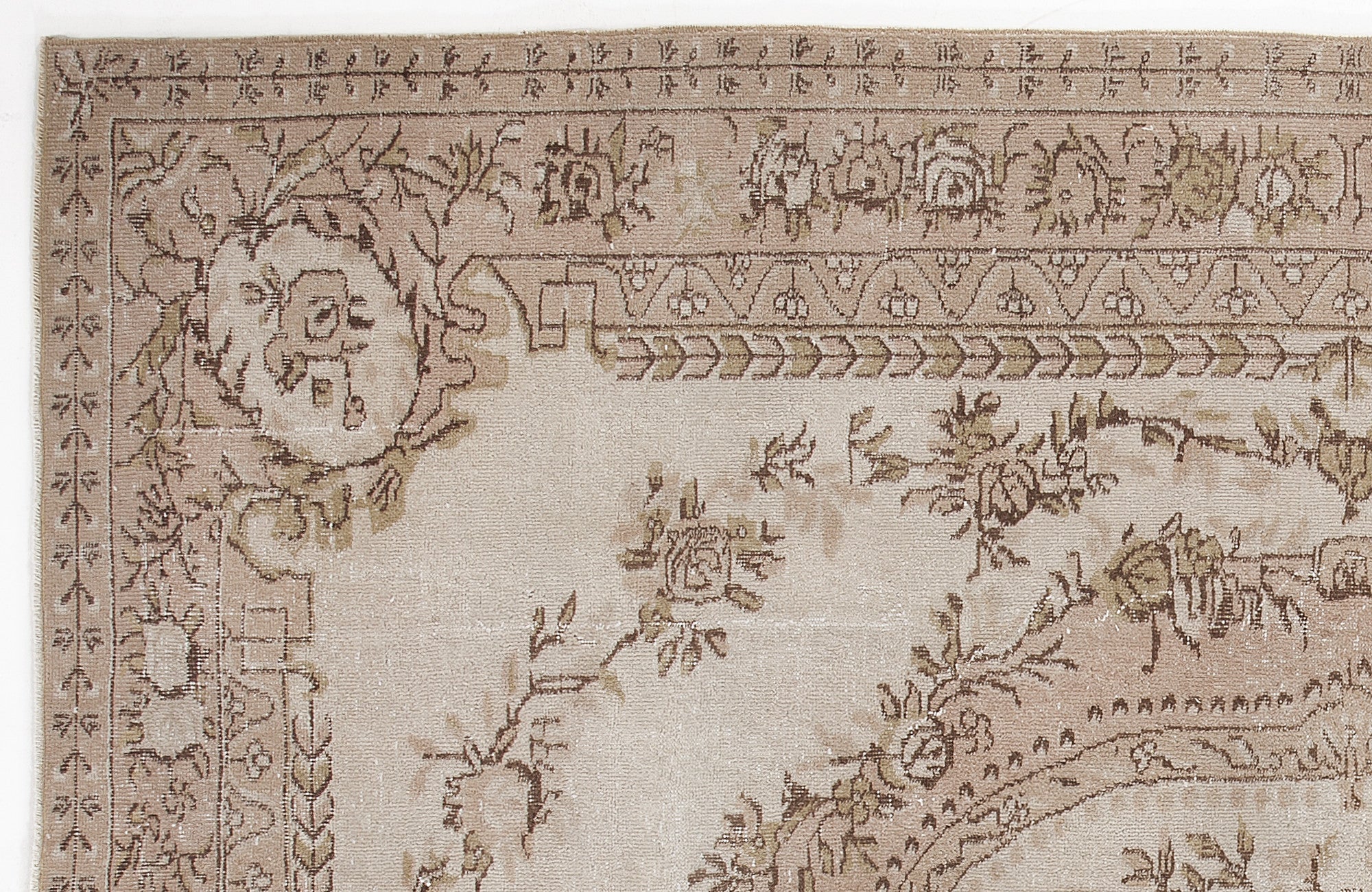 Atina Beige Vintage Wool Handmade Area Rug 6'4" x 9'5"