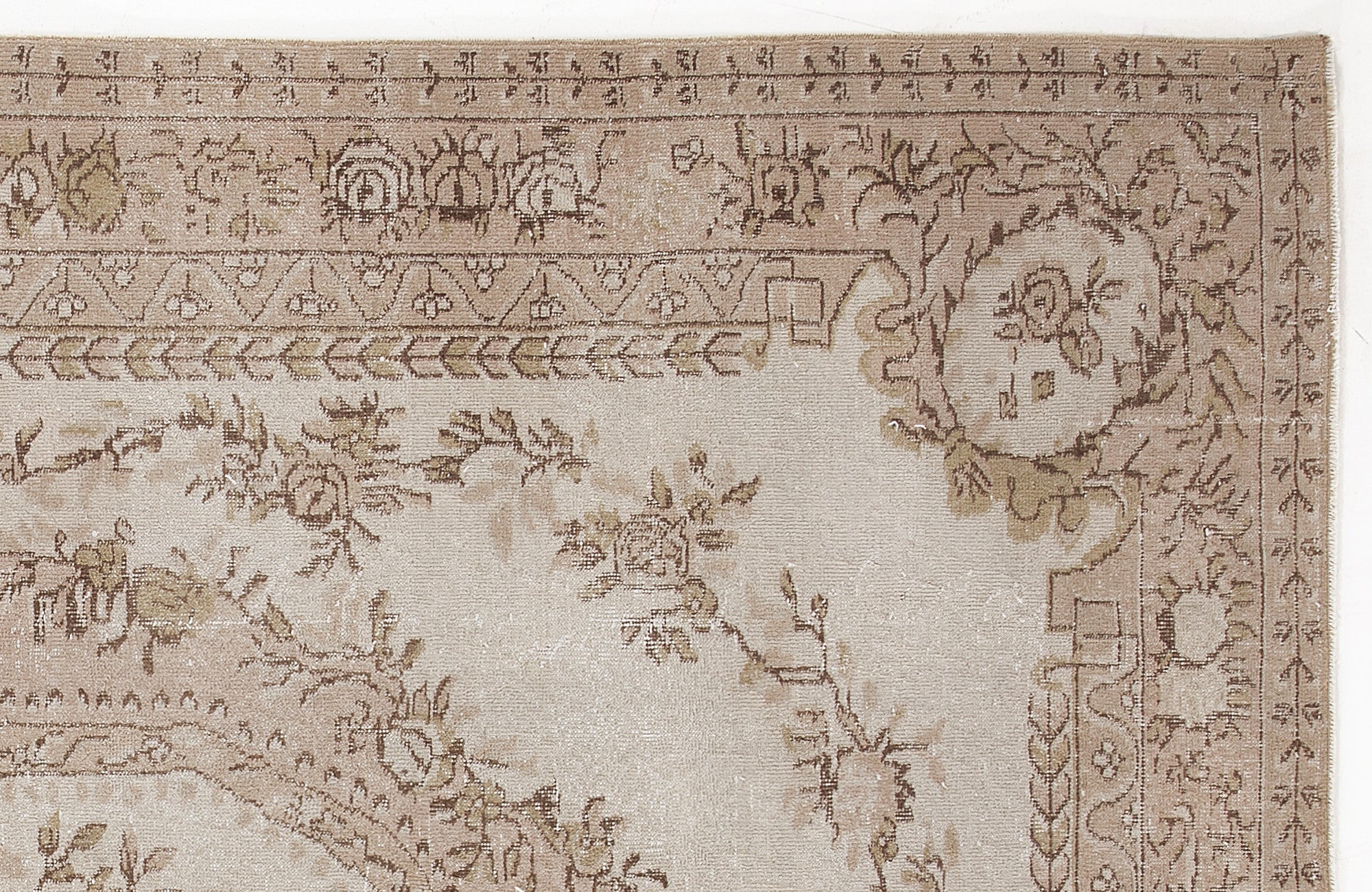 Atina Beige Vintage Wool Handmade Area Rug 6'4" x 9'5"