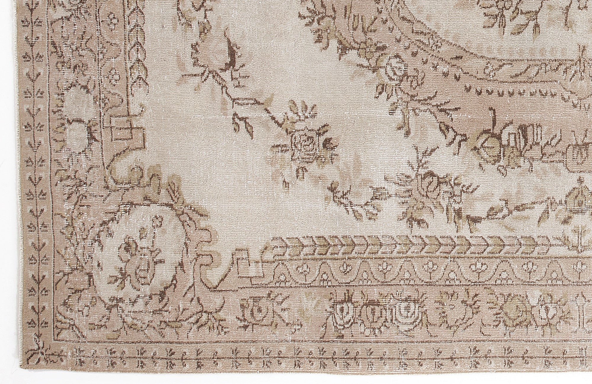 Atina Beige Vintage Wool Handmade Area Rug 6'4" x 9'5"