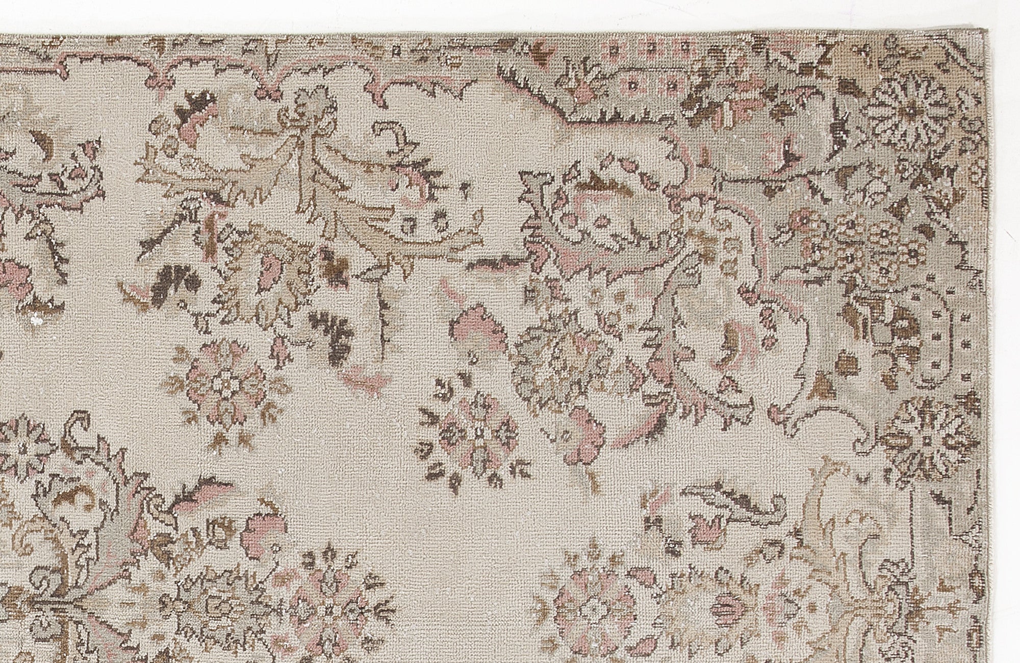 Atina Beige Vintage Wool Handmade Area Rug 6'2" x 9'4"