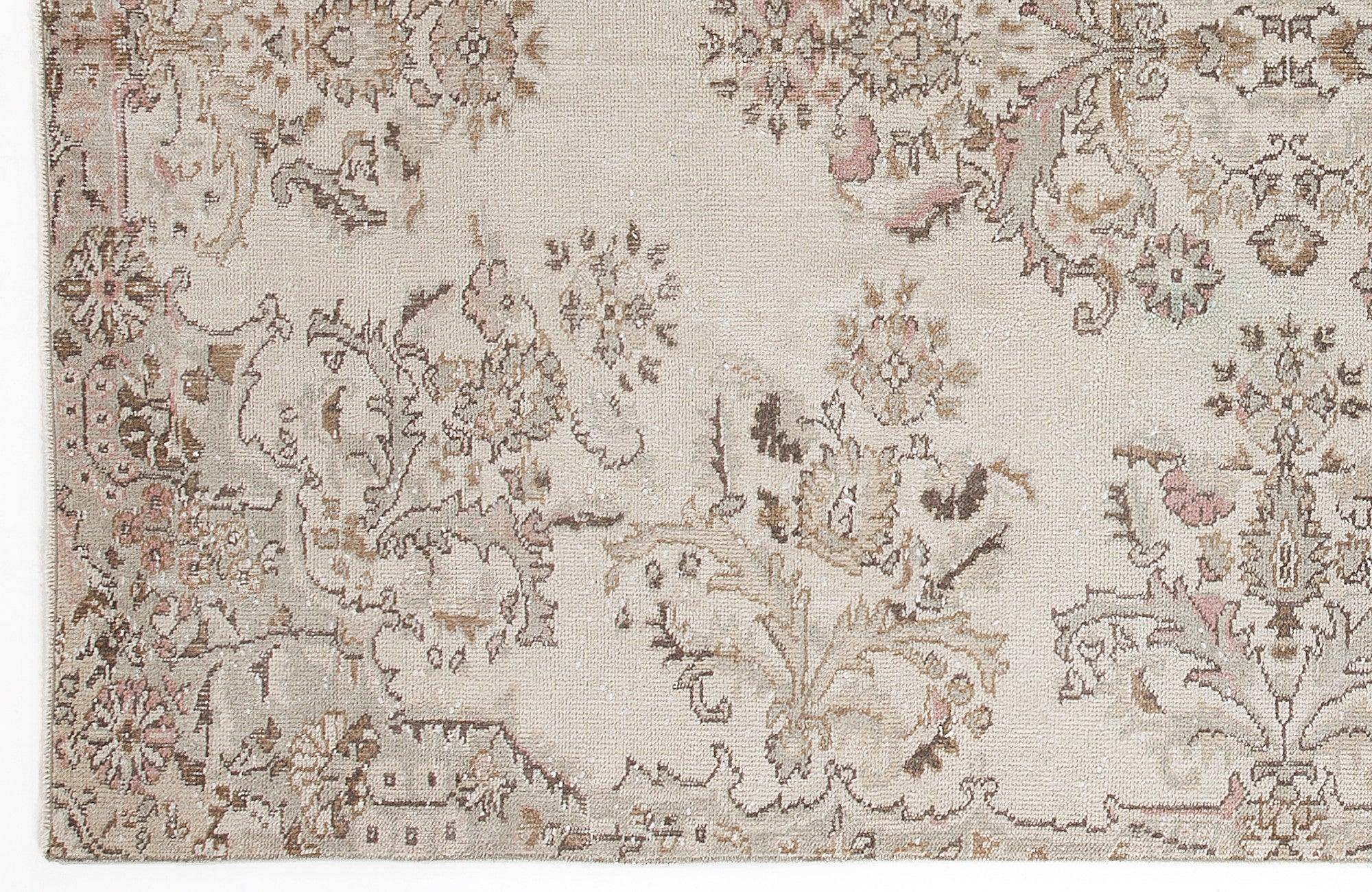 Atina Beige Vintage Wool Handmade Area Rug 6'2" x 9'4"