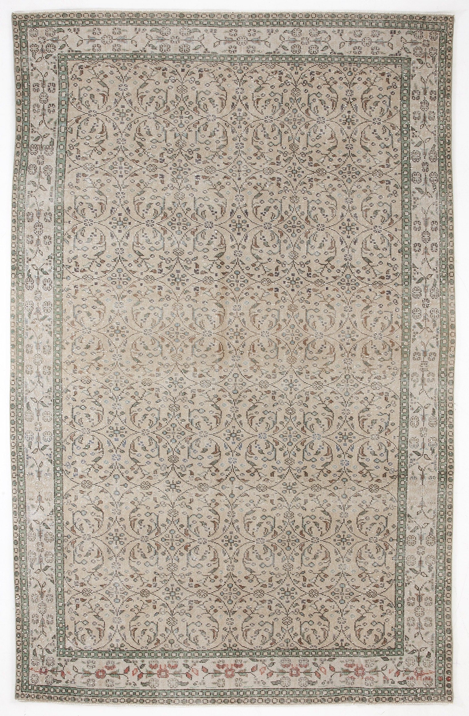 Atina Beige Vintage Wool Handmade Area Rug 6'0" x 9'10"