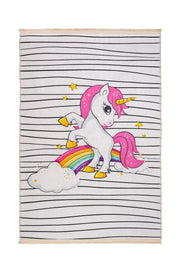 Kids Pink Rug - Digital Print Cotton Chenille Carpet for Playroom Floor Covering