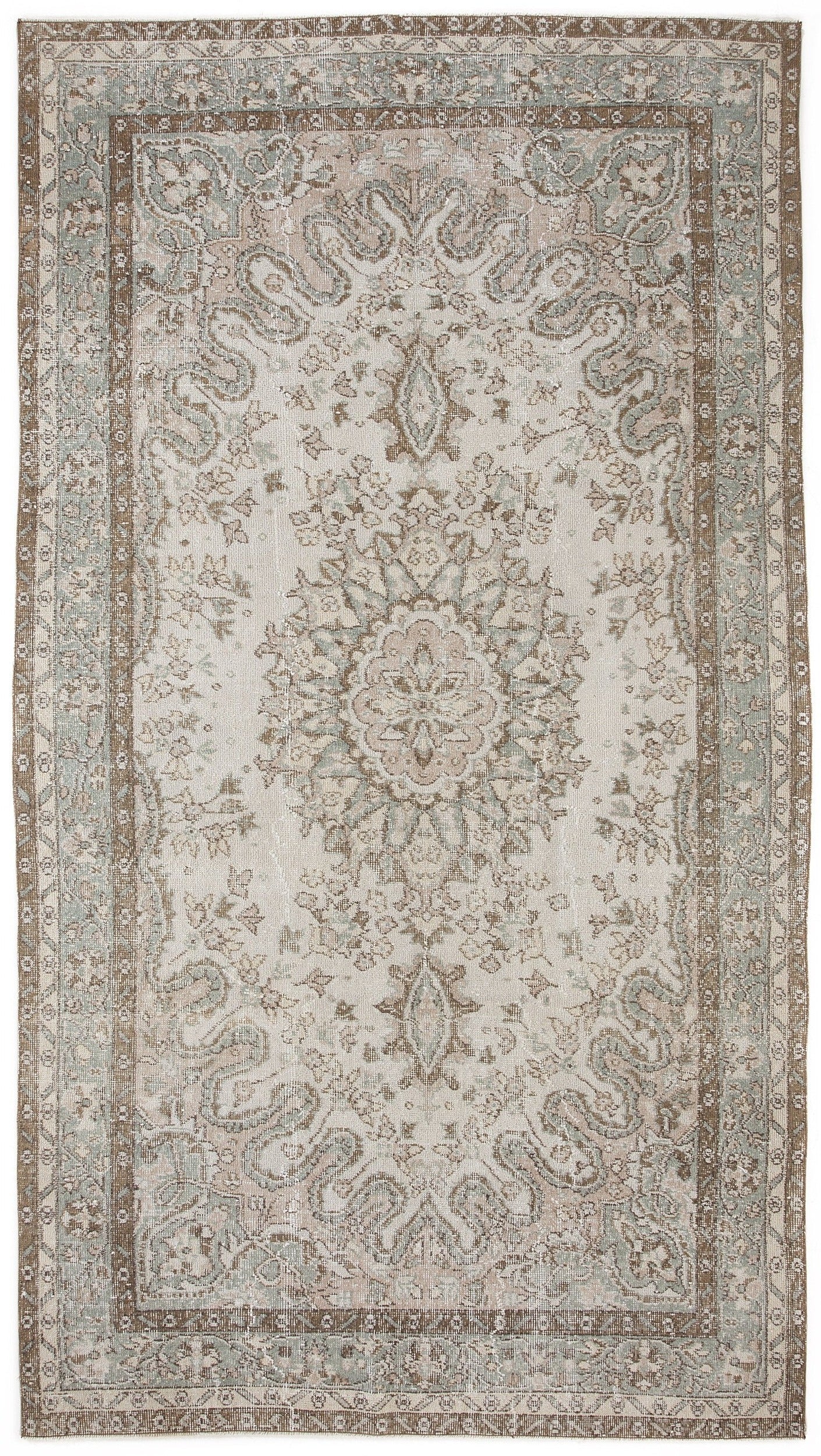 Atina Beige Vintage Wool Handmade Area Rug 5'8" x 10'4"