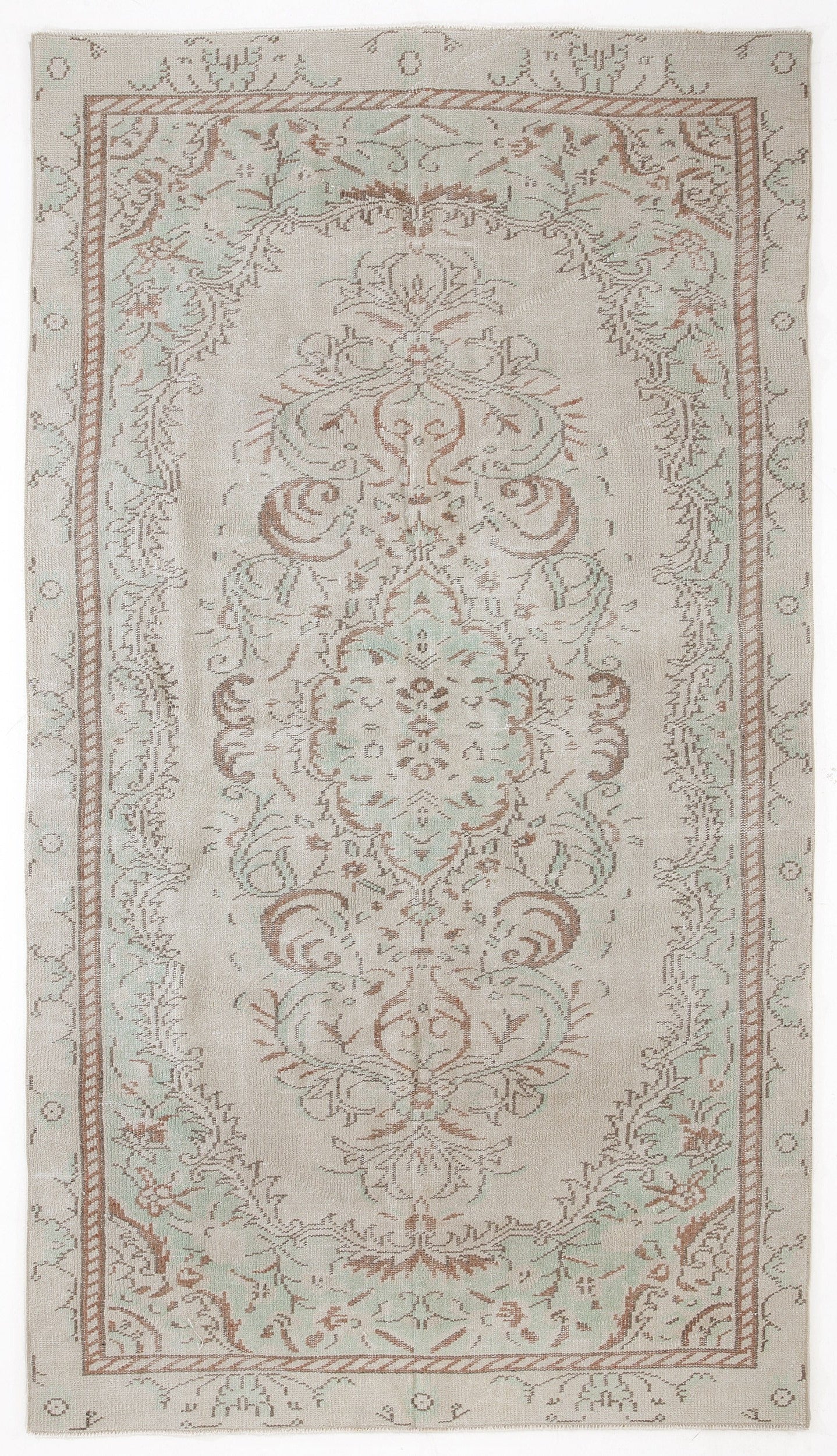 Atina Beige Vintage Wool Handmade Area Rug 5'2" x 9'5"