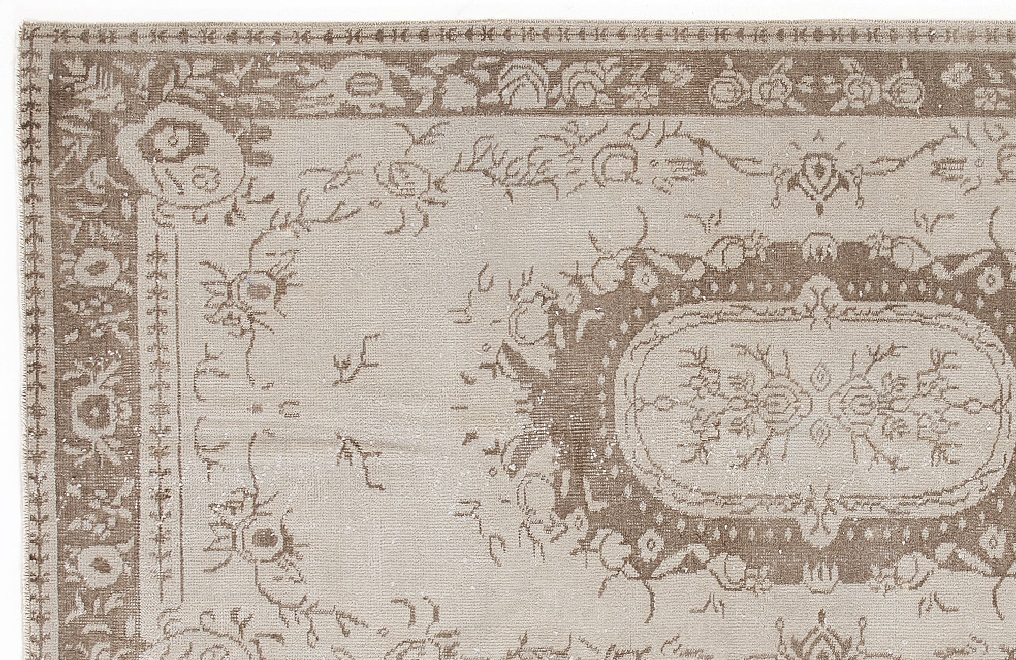 Atina Beige Vintage Wool Handmade Area Rug 3'9" x 7'1"