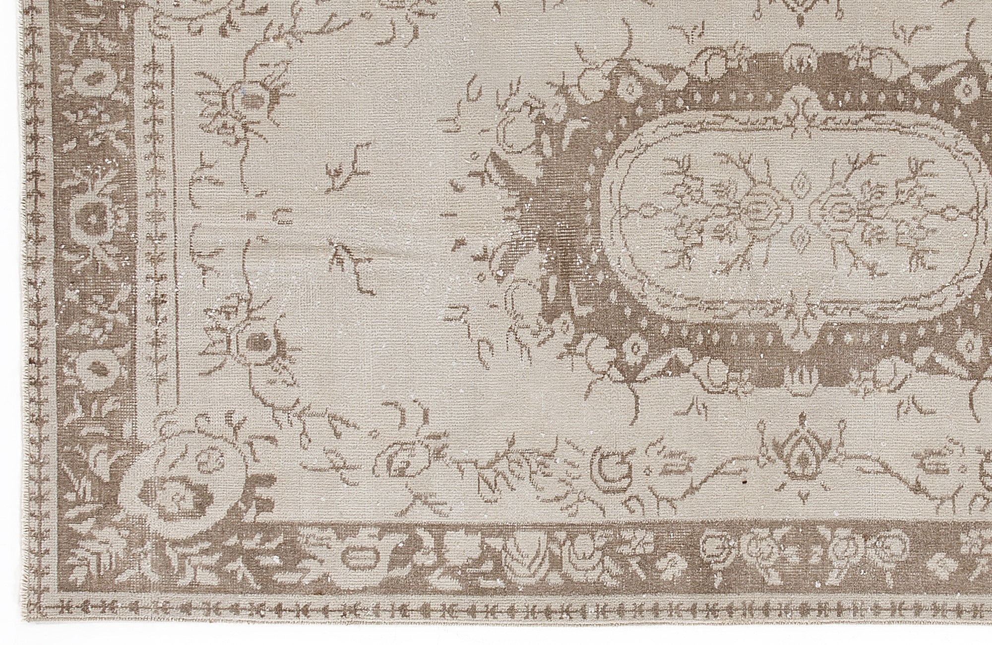 Atina Beige Vintage Wool Handmade Area Rug 3'9" x 7'1"