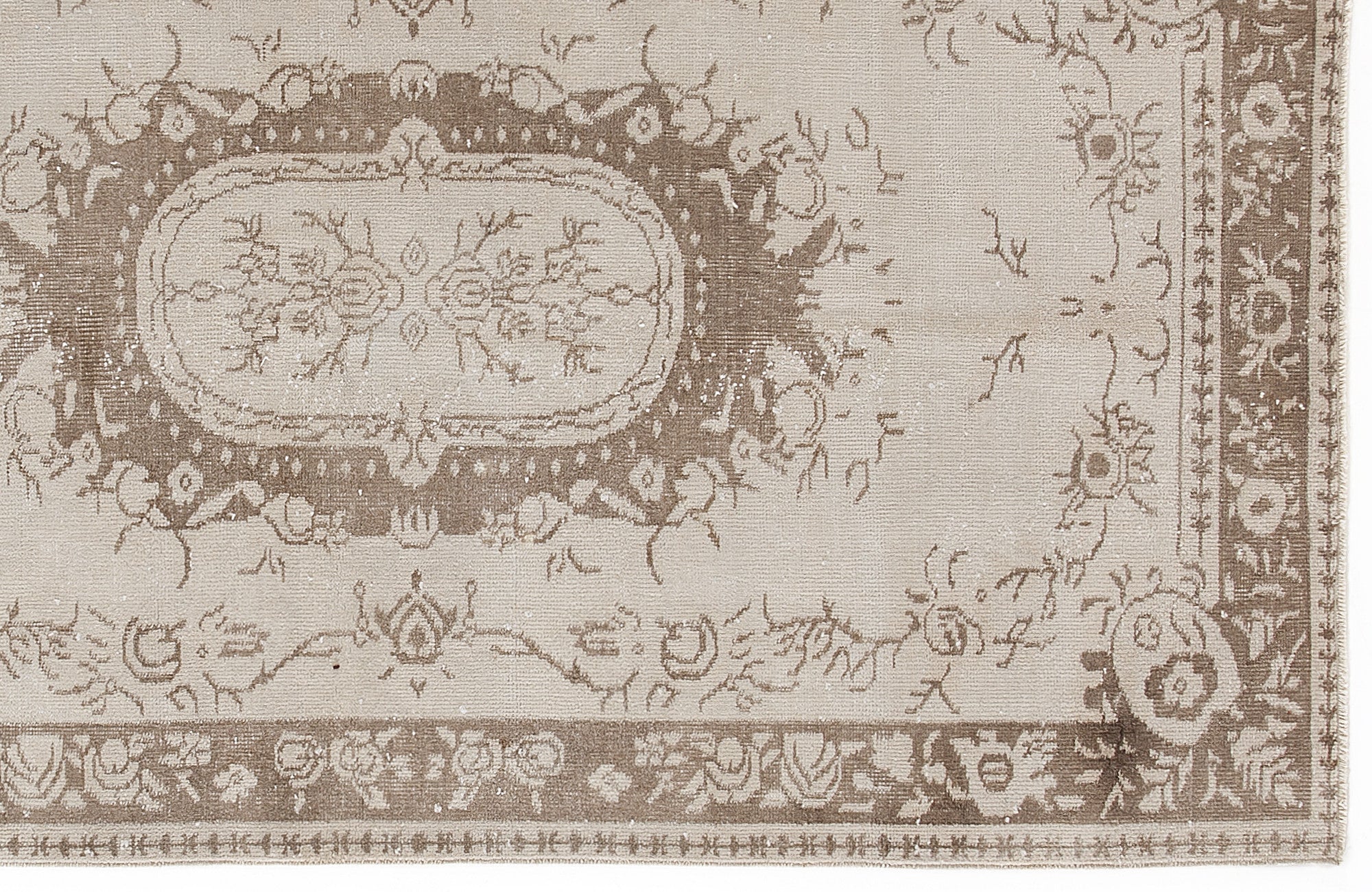 Atina Beige Vintage Wool Handmade Area Rug 3'9" x 7'1"