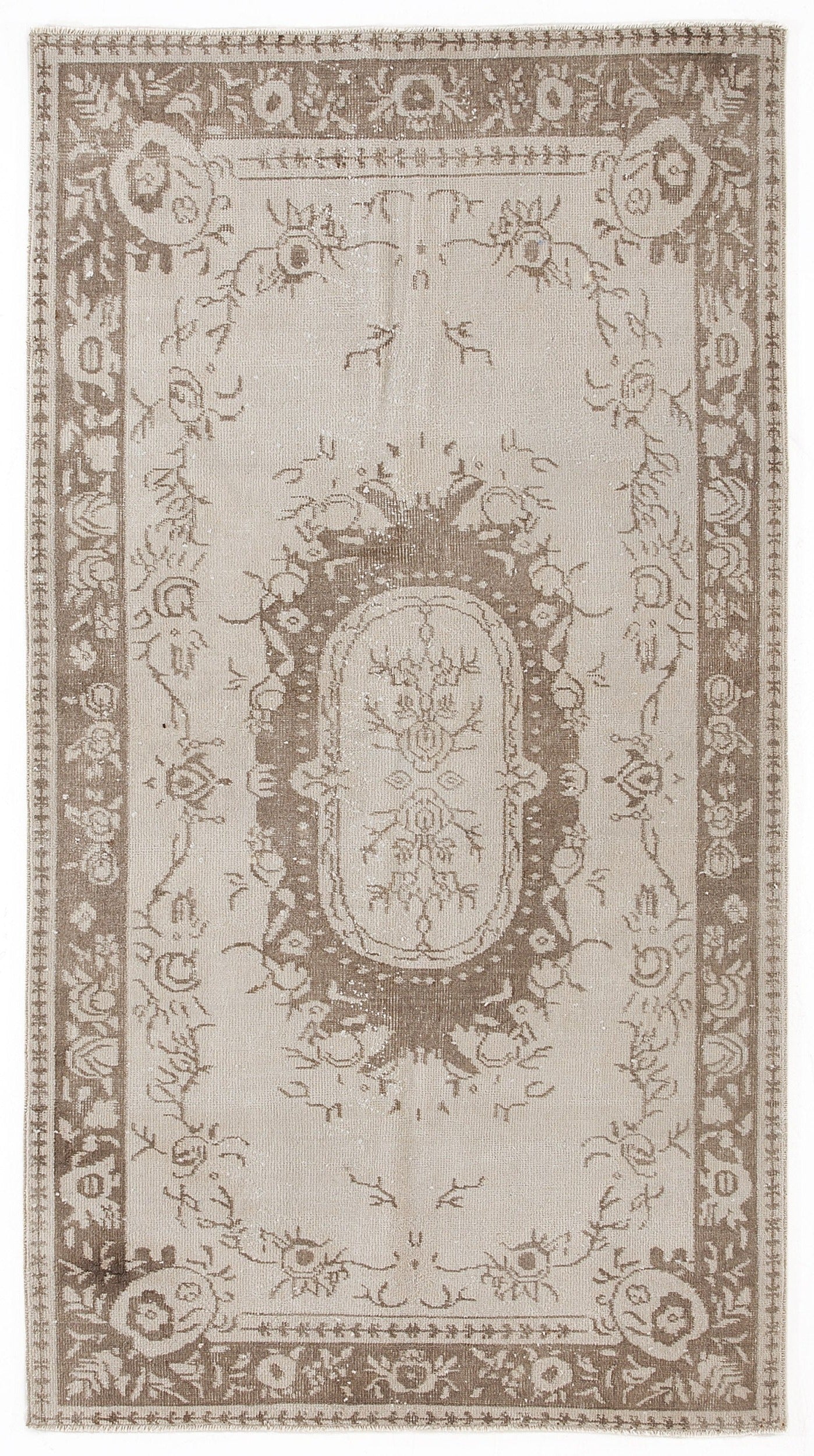 Atina Beige Vintage Wool Handmade Area Rug 3'9" x 7'1"