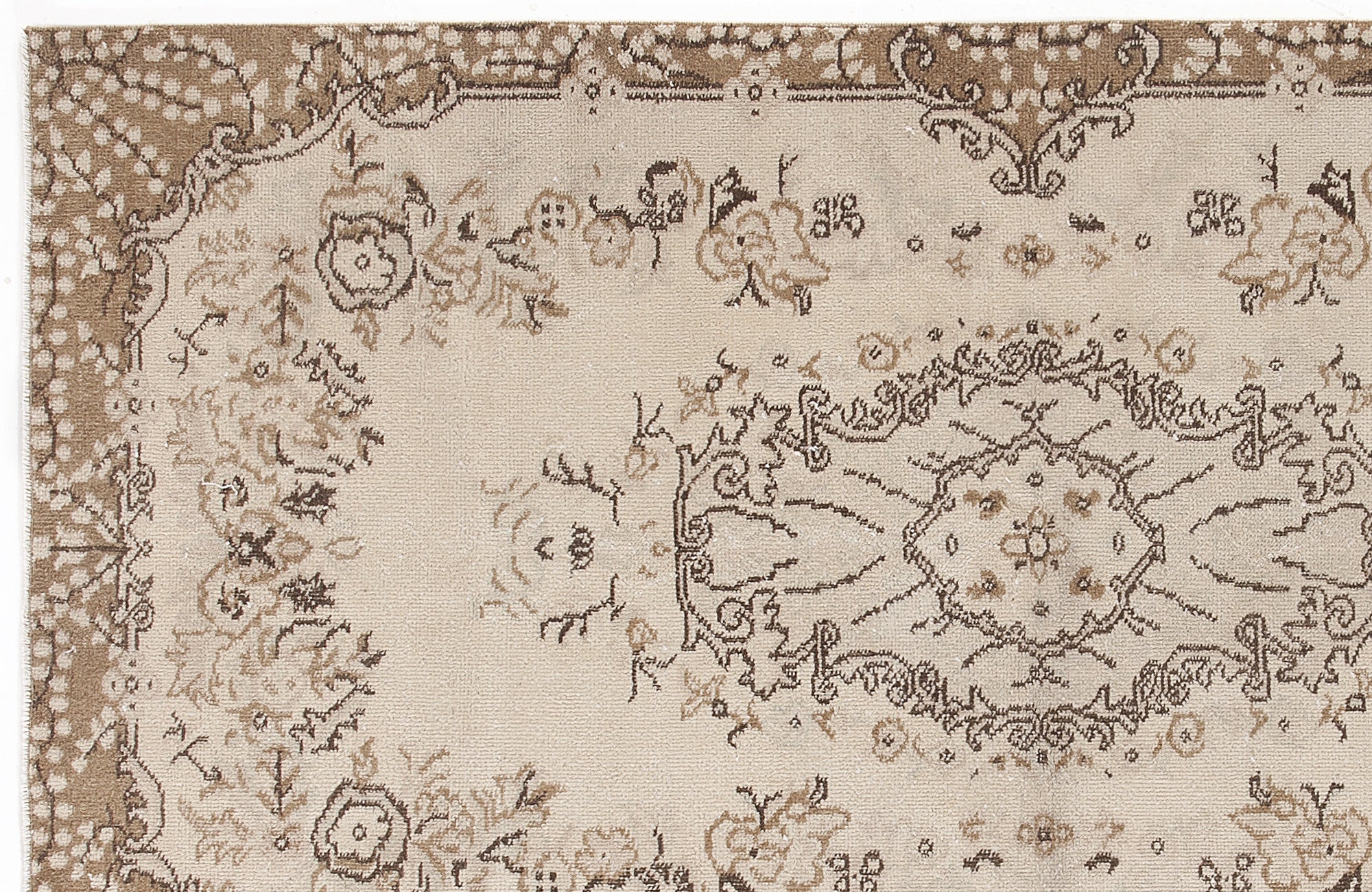 Atina Beige Vintage Wool Handmade Area Rug 3'8" x 7'1"