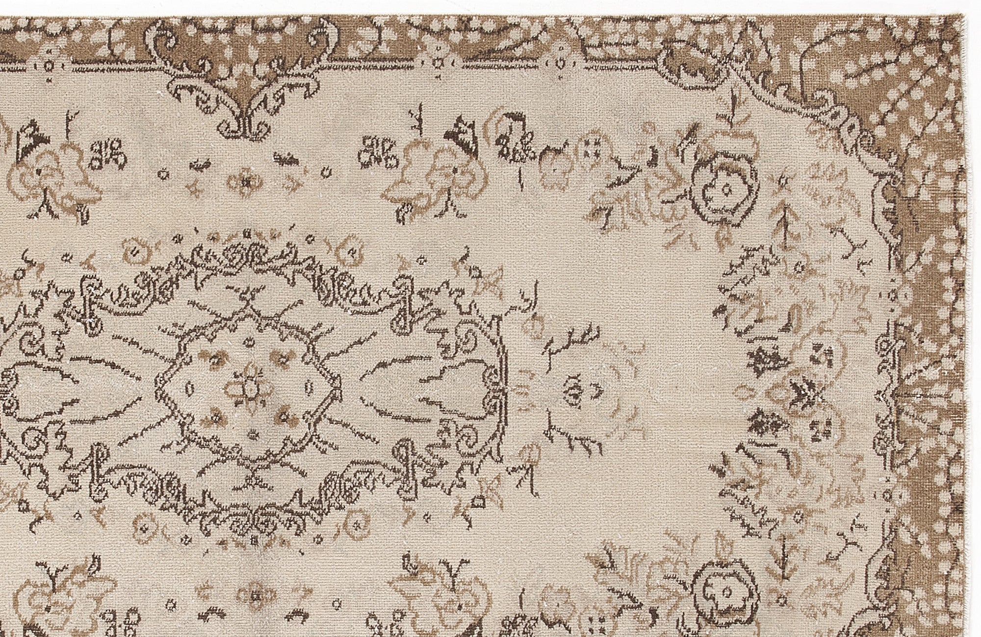 Atina Beige Vintage Wool Handmade Area Rug 3'8" x 7'1"
