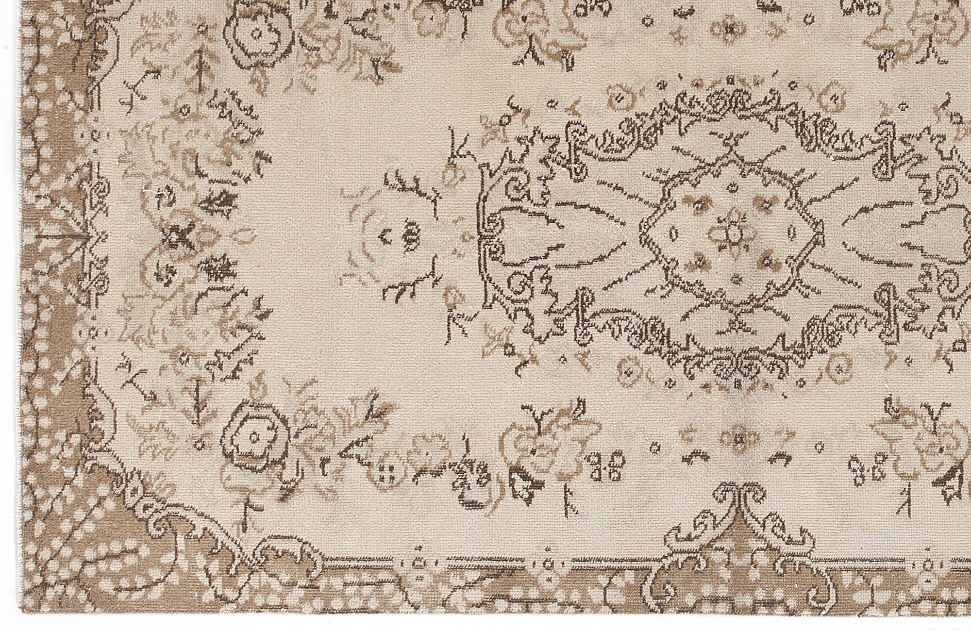 Atina Beige Vintage Wool Handmade Area Rug 3'8" x 7'1"