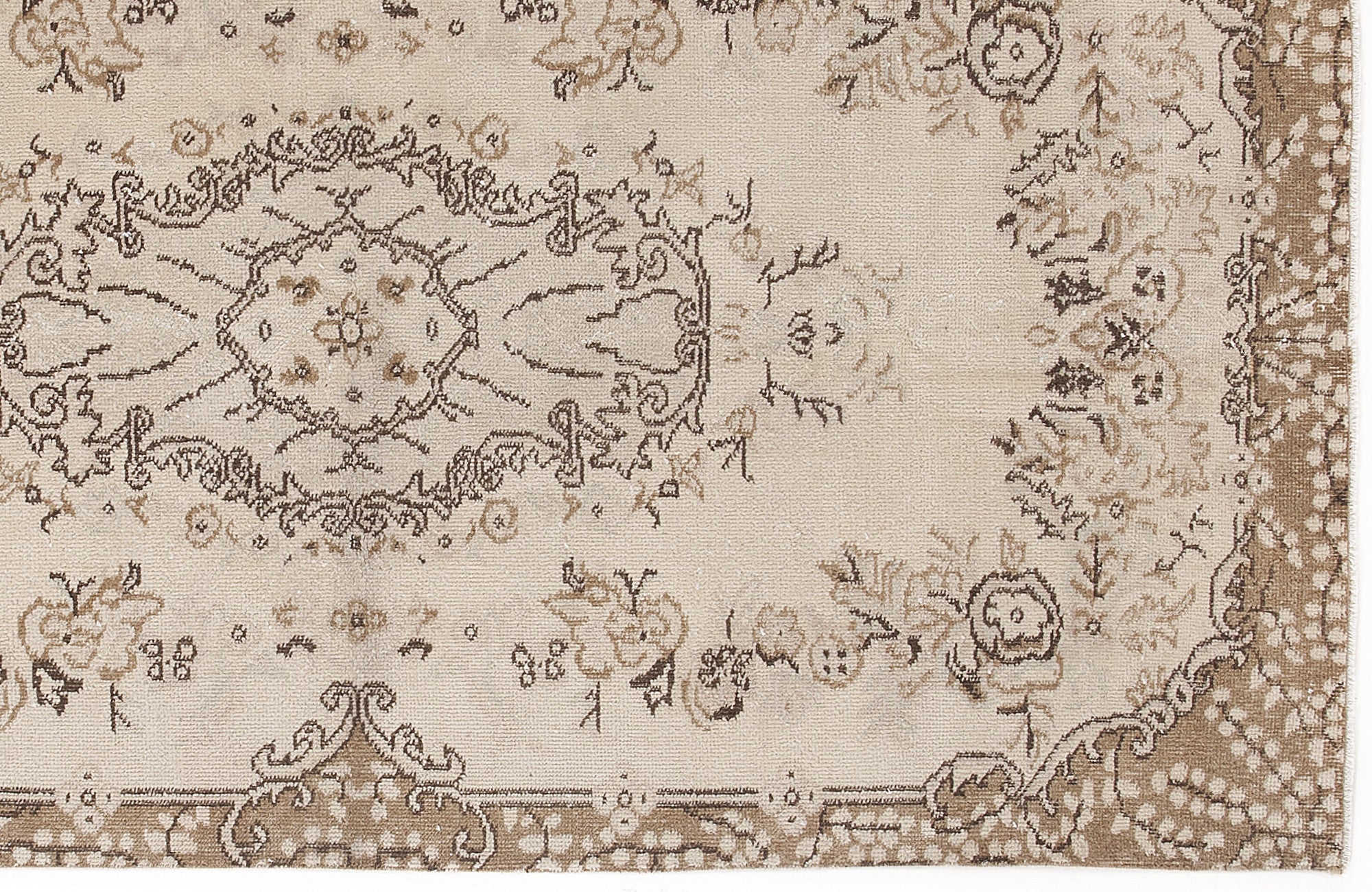 Atina Beige Vintage Wool Handmade Area Rug 3'8" x 7'1"