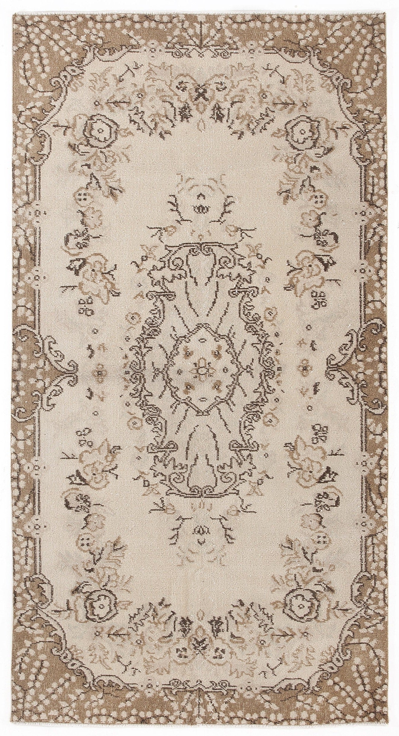 Atina Beige Vintage Wool Handmade Area Rug 3'8" x 7'1"