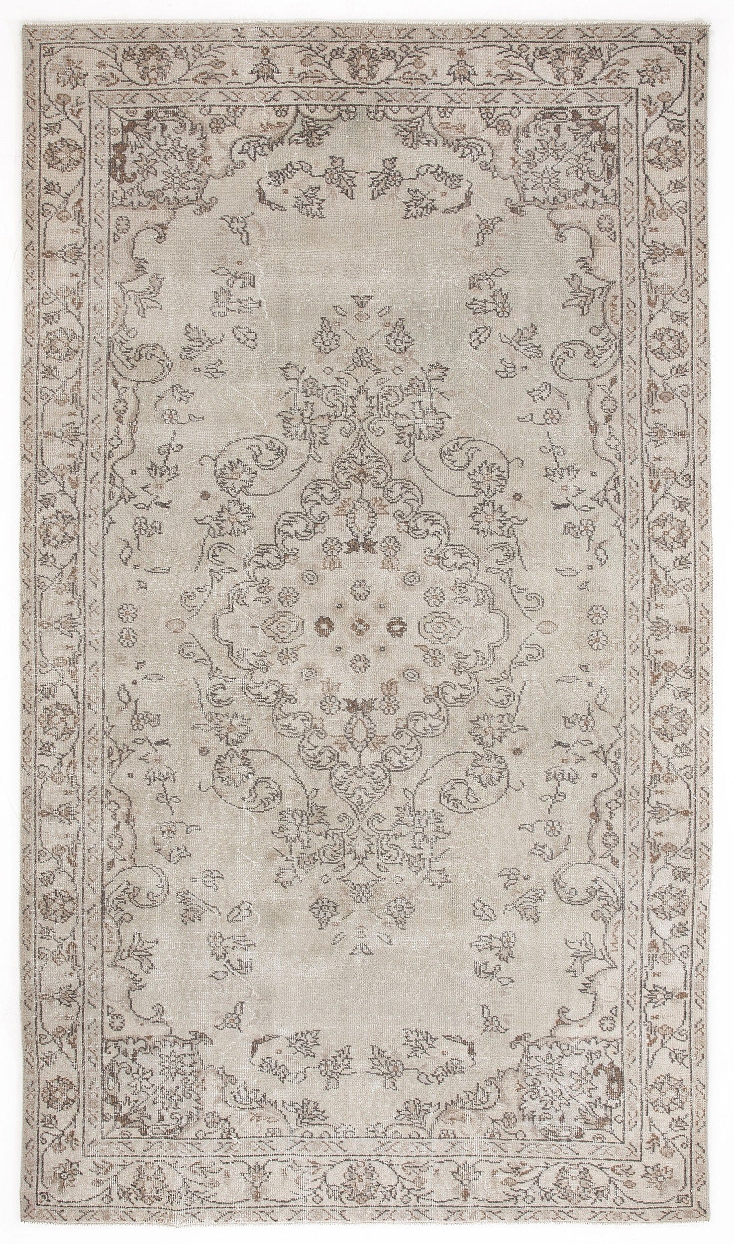 Atina Beige Vintage Wool Handmade Area Rug 5'9" x 9'8"
