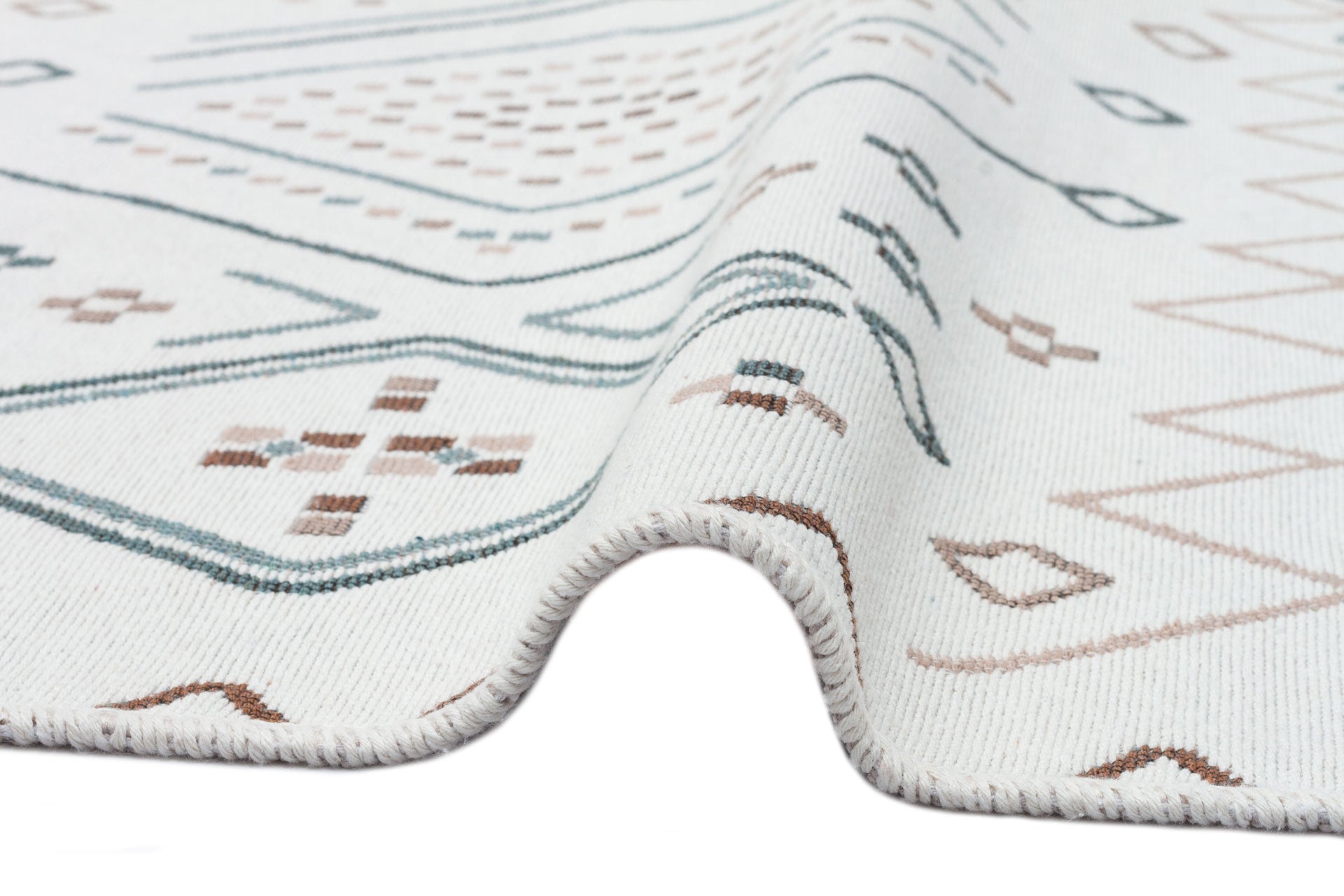 Ethnic Cotton Kilim - Beige Woven Rug Double Sided Washable Non Slip