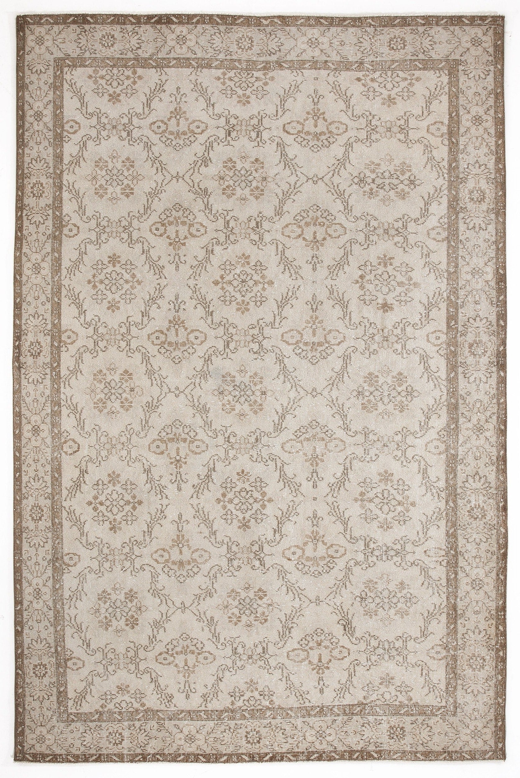 Atina Beige Vintage Wool Handmade Area Rug 6'7" x 10'2"