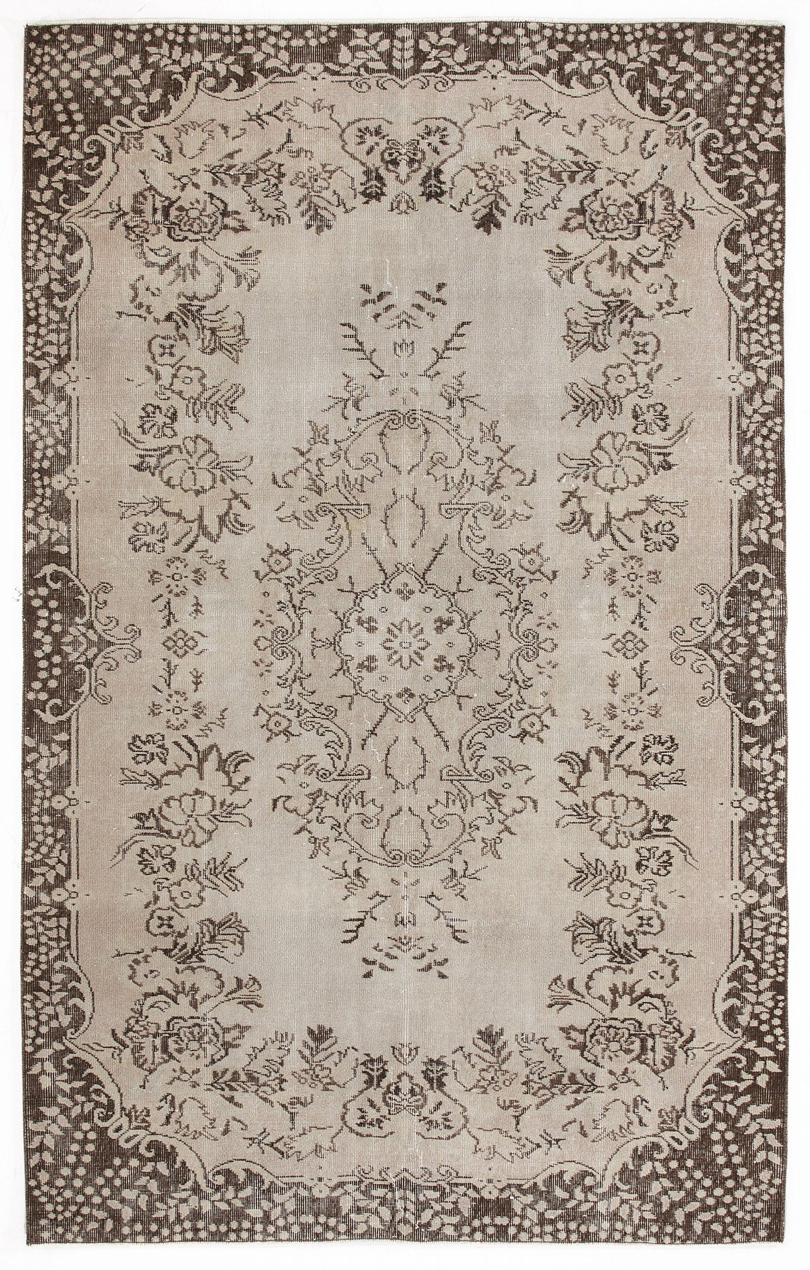 Atina Beige Vintage Wool Handmade Area Rug 5'7" x 9'2"
