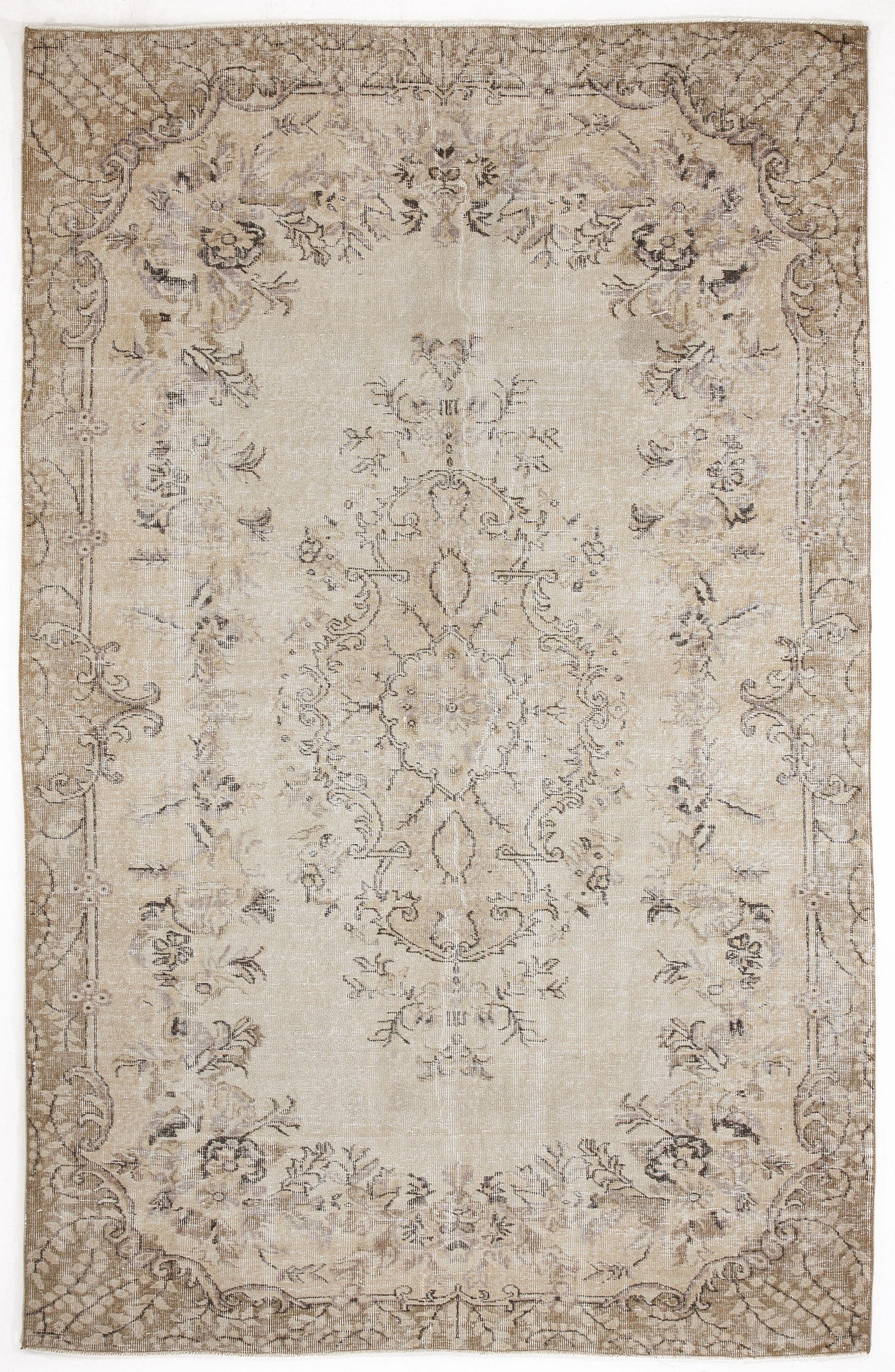 Atina Beige Vintage Wool Handmade Area Rug 6'2" x 9'9"