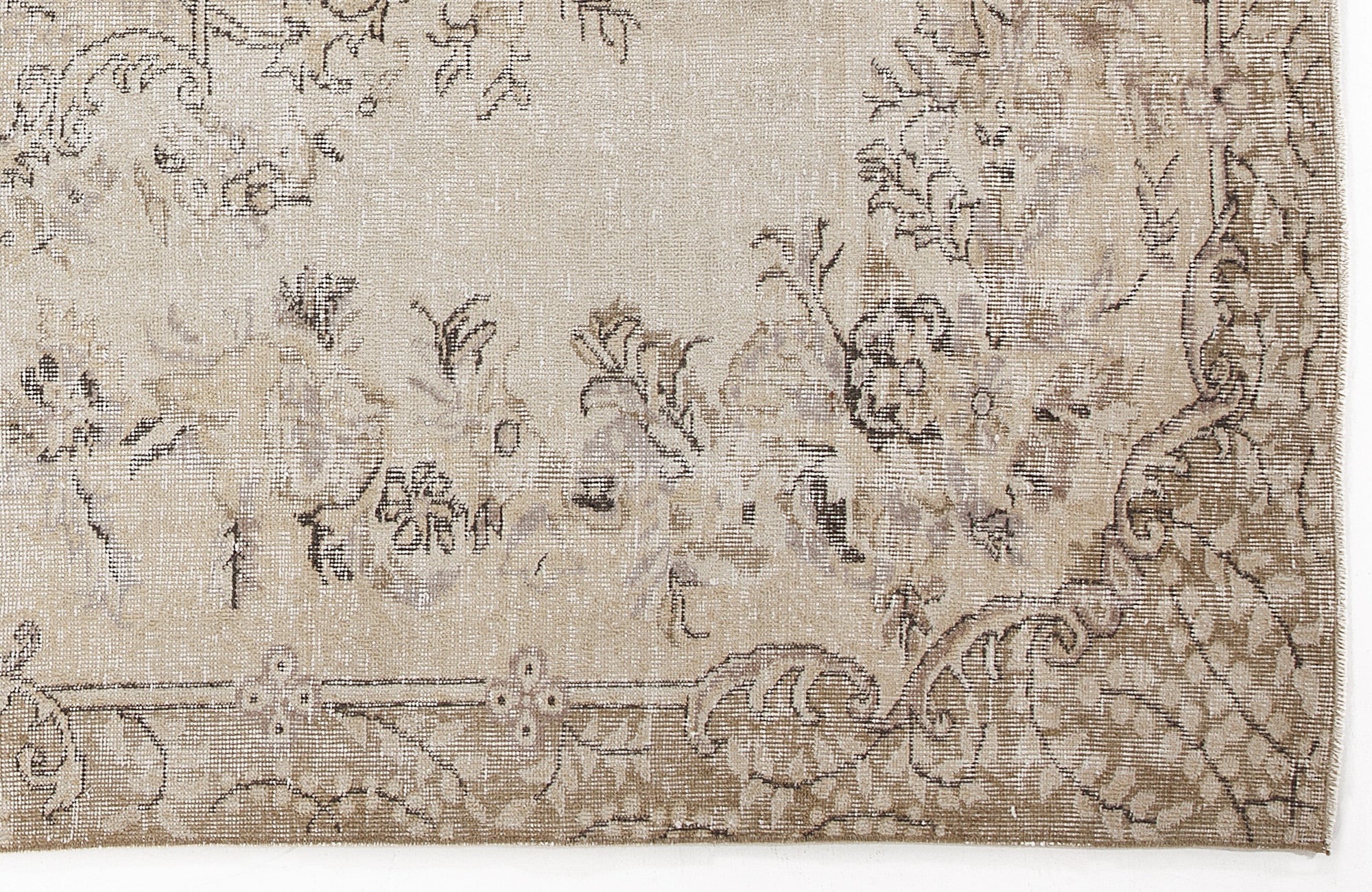 Atina Beige Vintage Wool Handmade Area Rug 6'2" x 9'9"