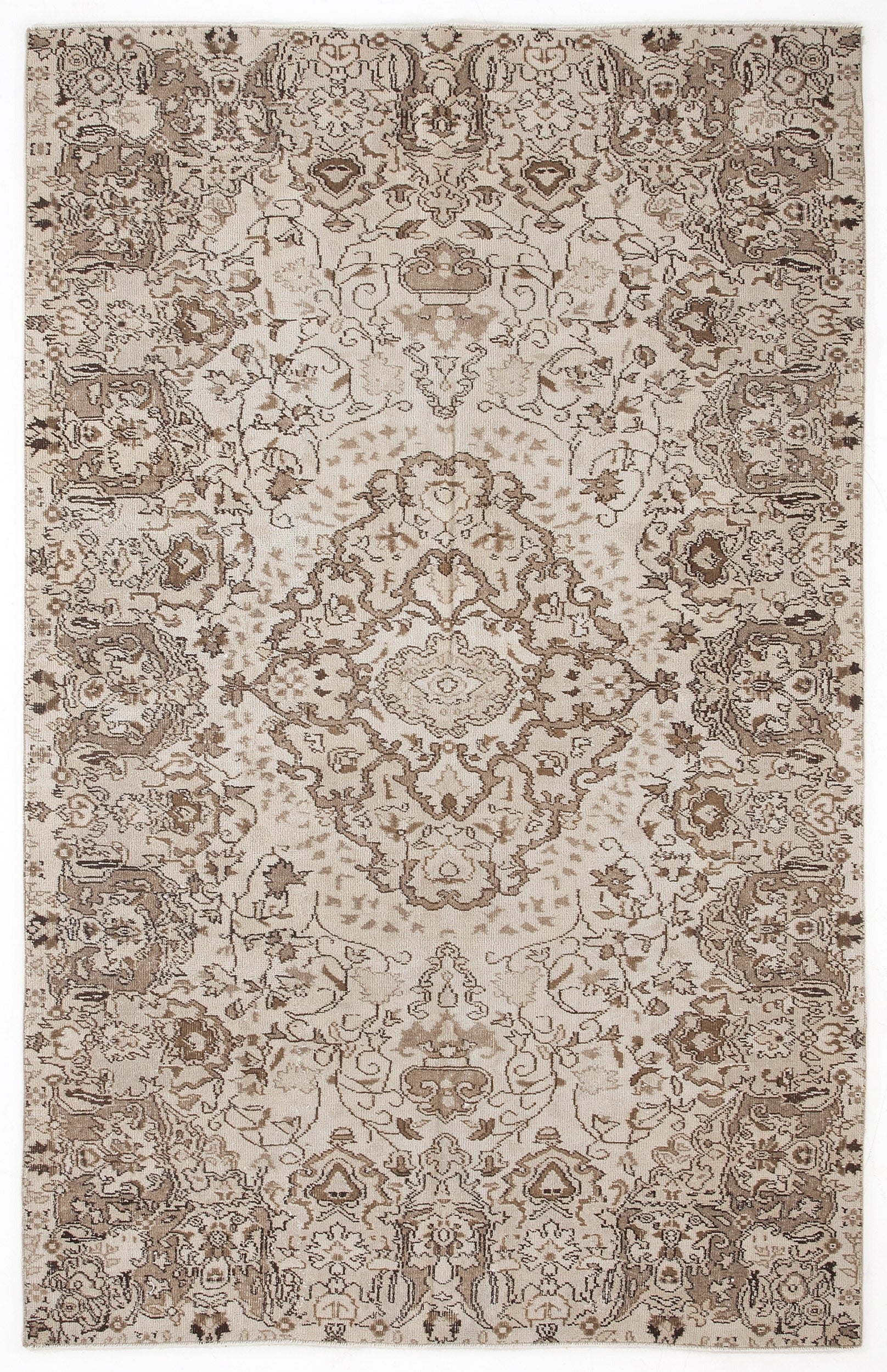 Atina Beige Vintage Wool Handmade Area Rug 5'7" x 8'10"