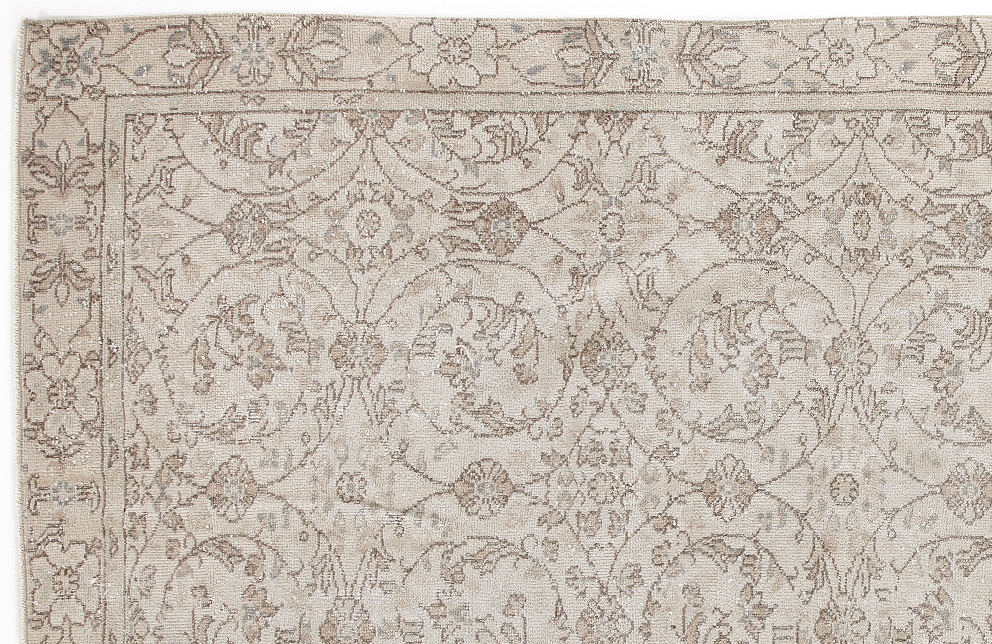 Atina Beige Vintage Wool Handmade Area Rug 5'2" x 9'9"