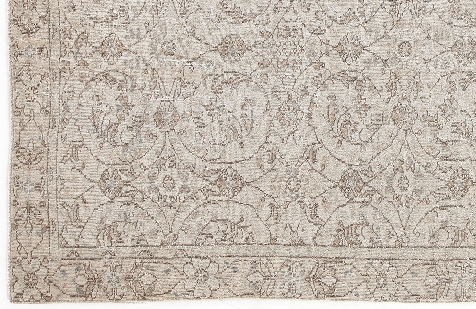 Atina Beige Vintage Wool Handmade Area Rug 5'2" x 9'9"