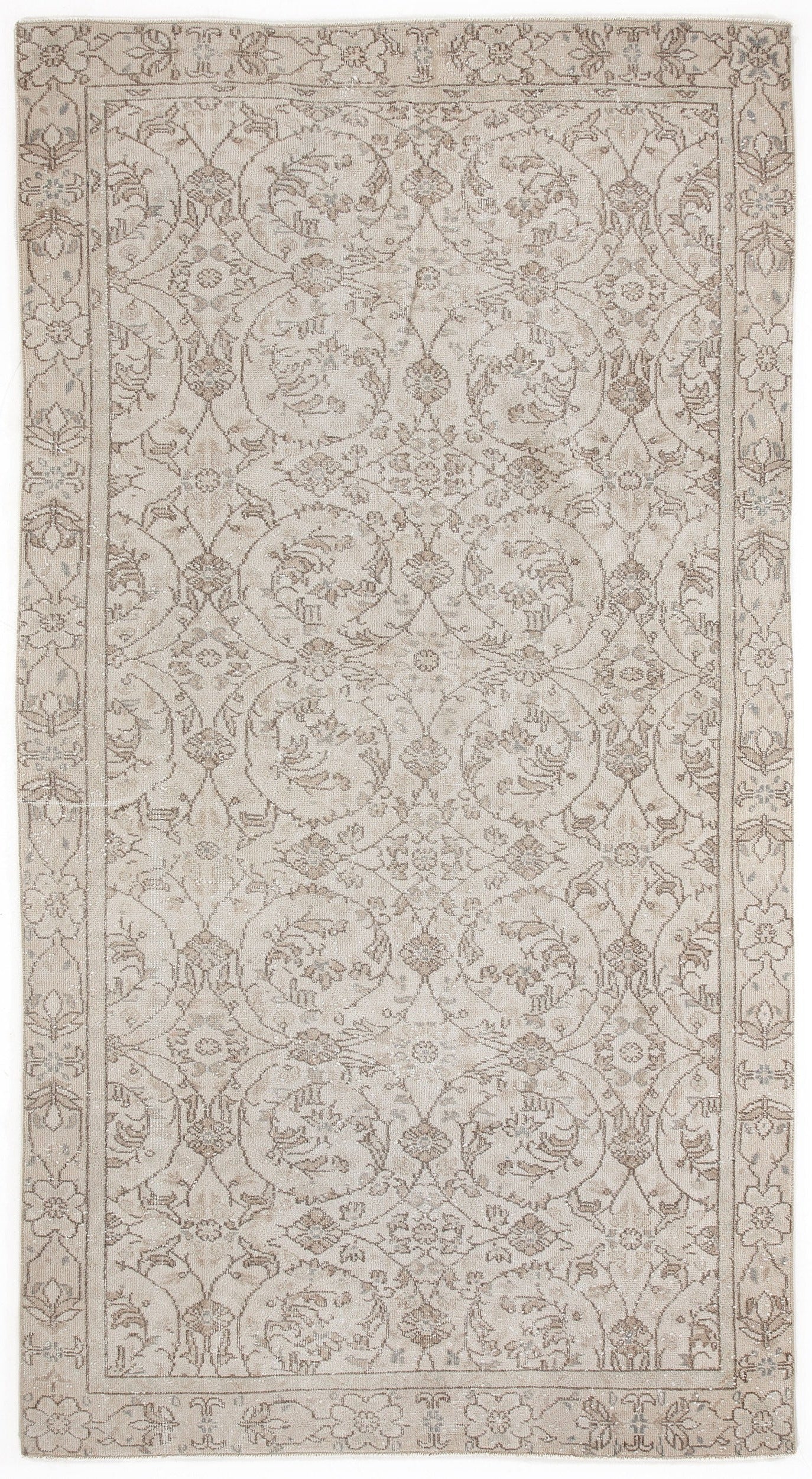 Atina Beige Vintage Wool Handmade Area Rug 5'2" x 9'9"