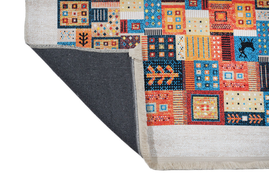 Patchwork Area Rug – White Cotton Chenille Digital Print Carpet for Living Room