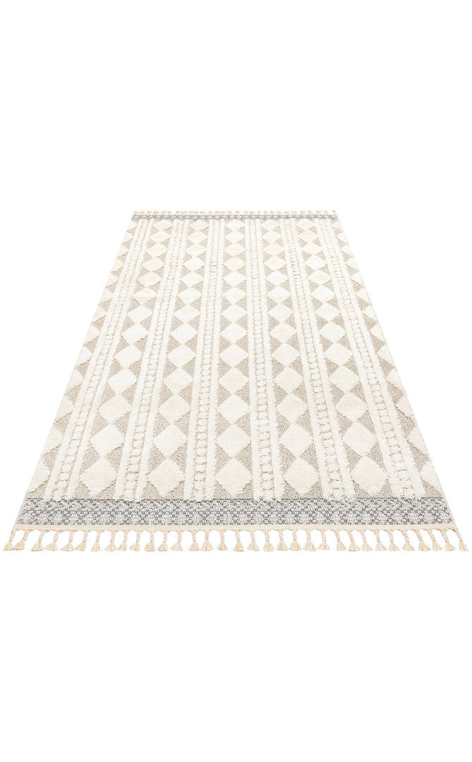 Beige Geometric Area Rug – Machine Made Rug With Soft Texture & Non Slip Backing