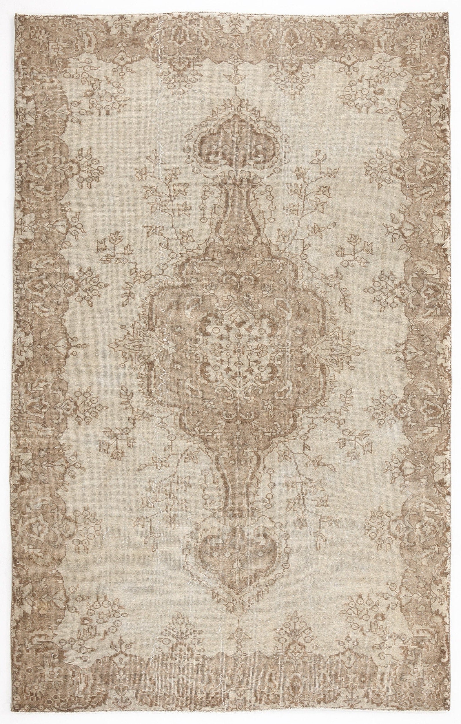 Atina Beige Vintage Wool Handmade Area Rug 5'5" x 8'10"